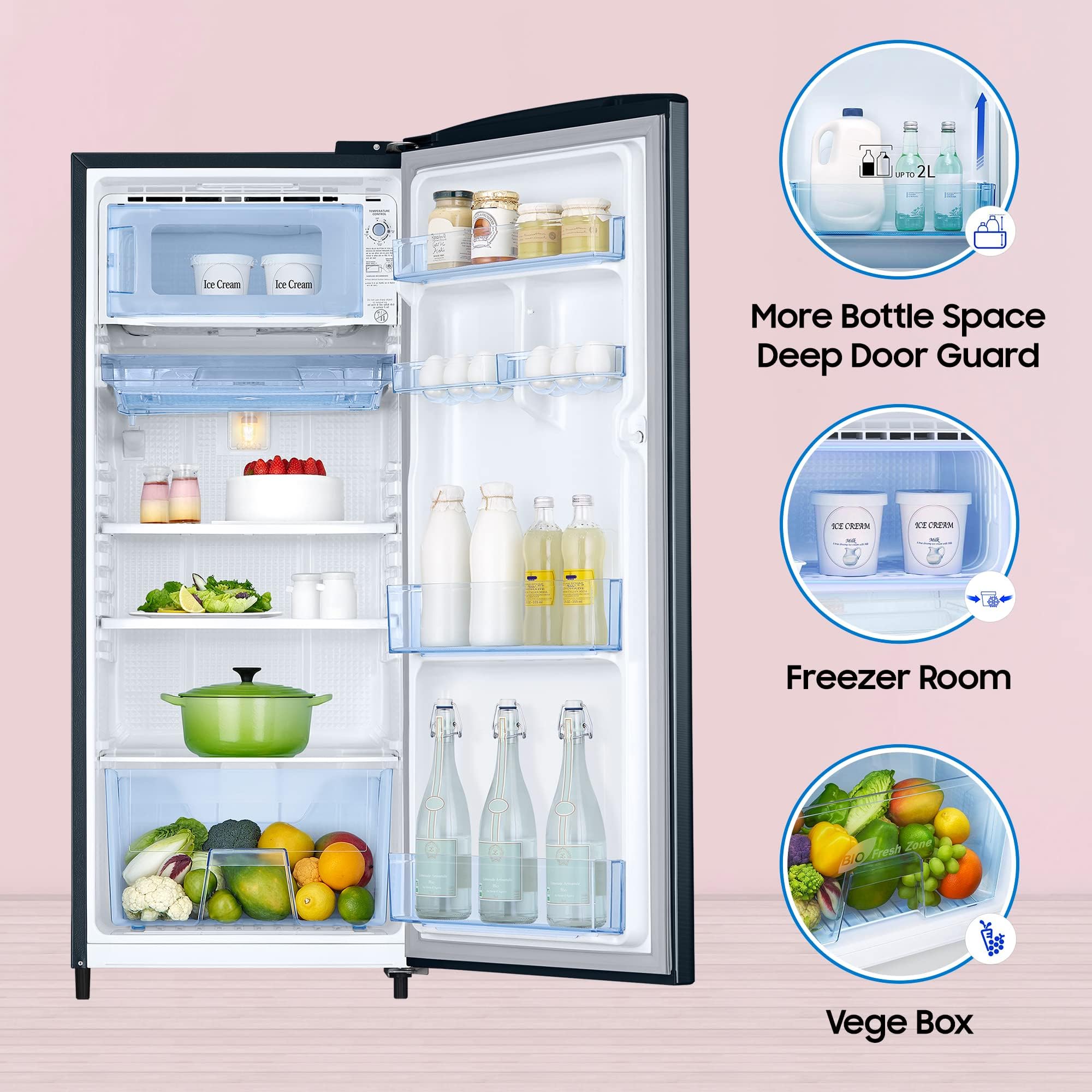 SAMSUNG Stylish Grande 183 Litres 3 Star Direct Cool Single Door Refrigerator with Antibacterial Gasket (RR20C1723U8/HL, Saffron Blue) SAMSUNG Stylish Grande 183 Litres 3 Star Direct Cool Single Door Refrigerator with Antibacterial Gasket (RR20C1723U8/HL, Saffron Blue)_14