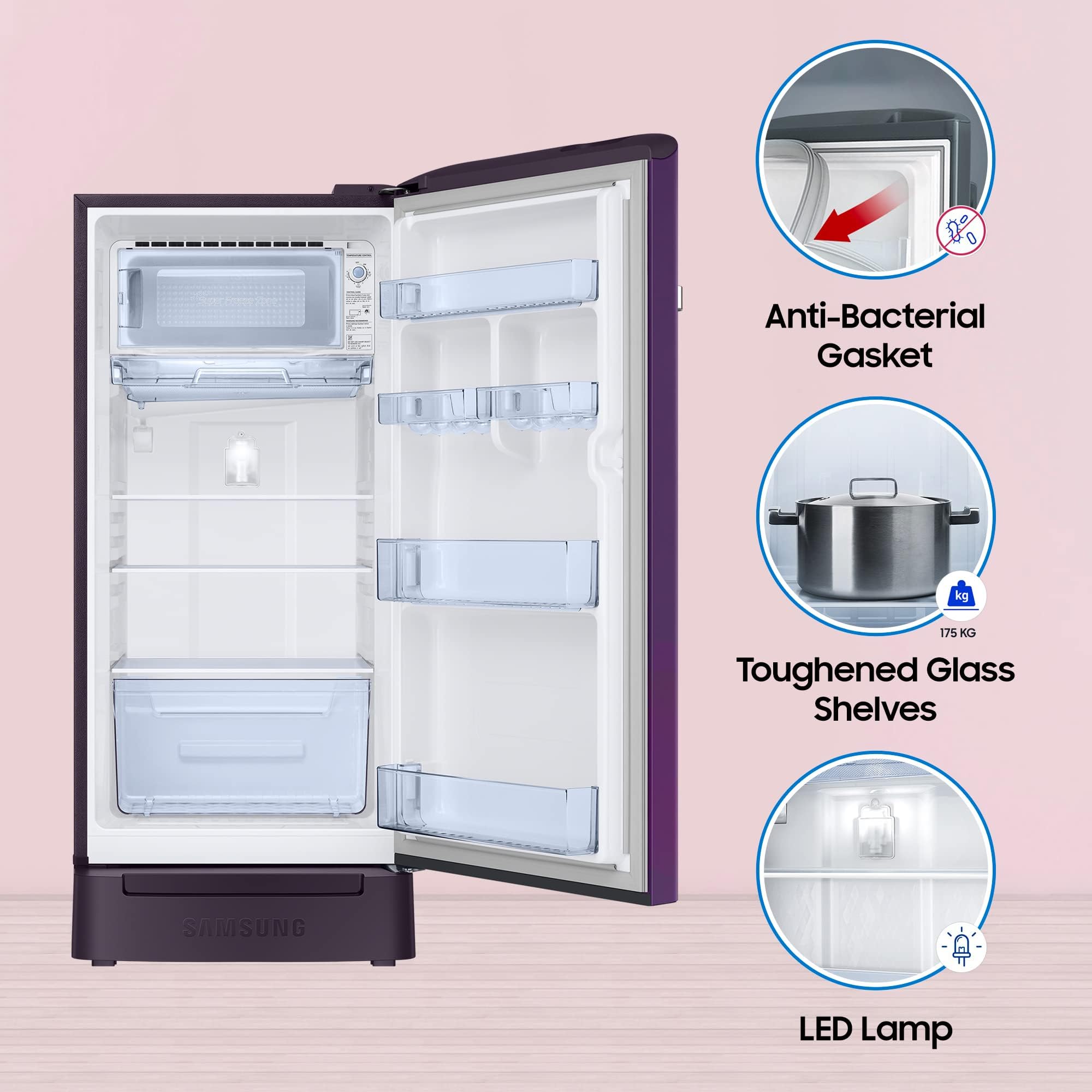 SAMSUNG 189 Litres 5 Star Direct Cool Single Door Refrigerator with Antibacterial Gasket (RR21C2H25CR/HL, Camellia Purple)_15