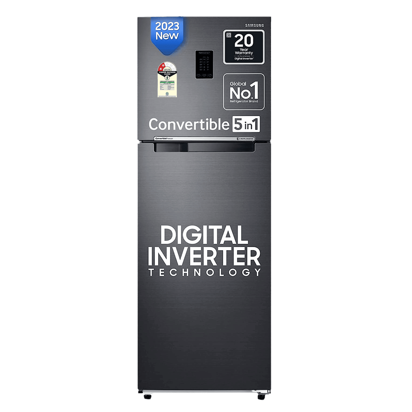 SAMSUNG 301 Litres 2 Star Frost Free Double Door Convertible Refrigerator with Twin Cooling Plus (RT34C4522B1/HL, Black Matt)_1