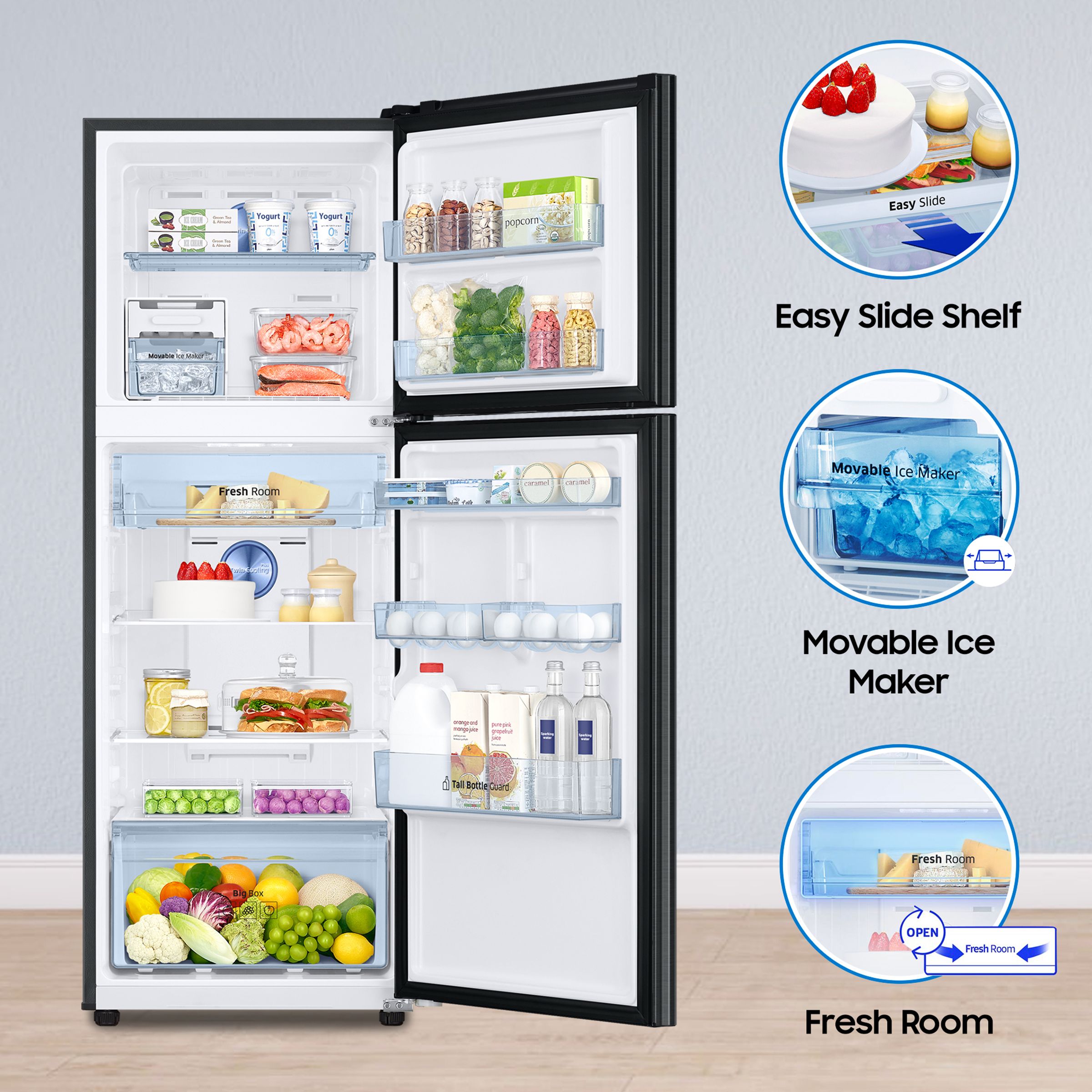 SAMSUNG 301 Litres 2 Star Frost Free Double Door Convertible Refrigerator with Twin Cooling Plus (RT34C4522B1/HL, Black Matt)_16