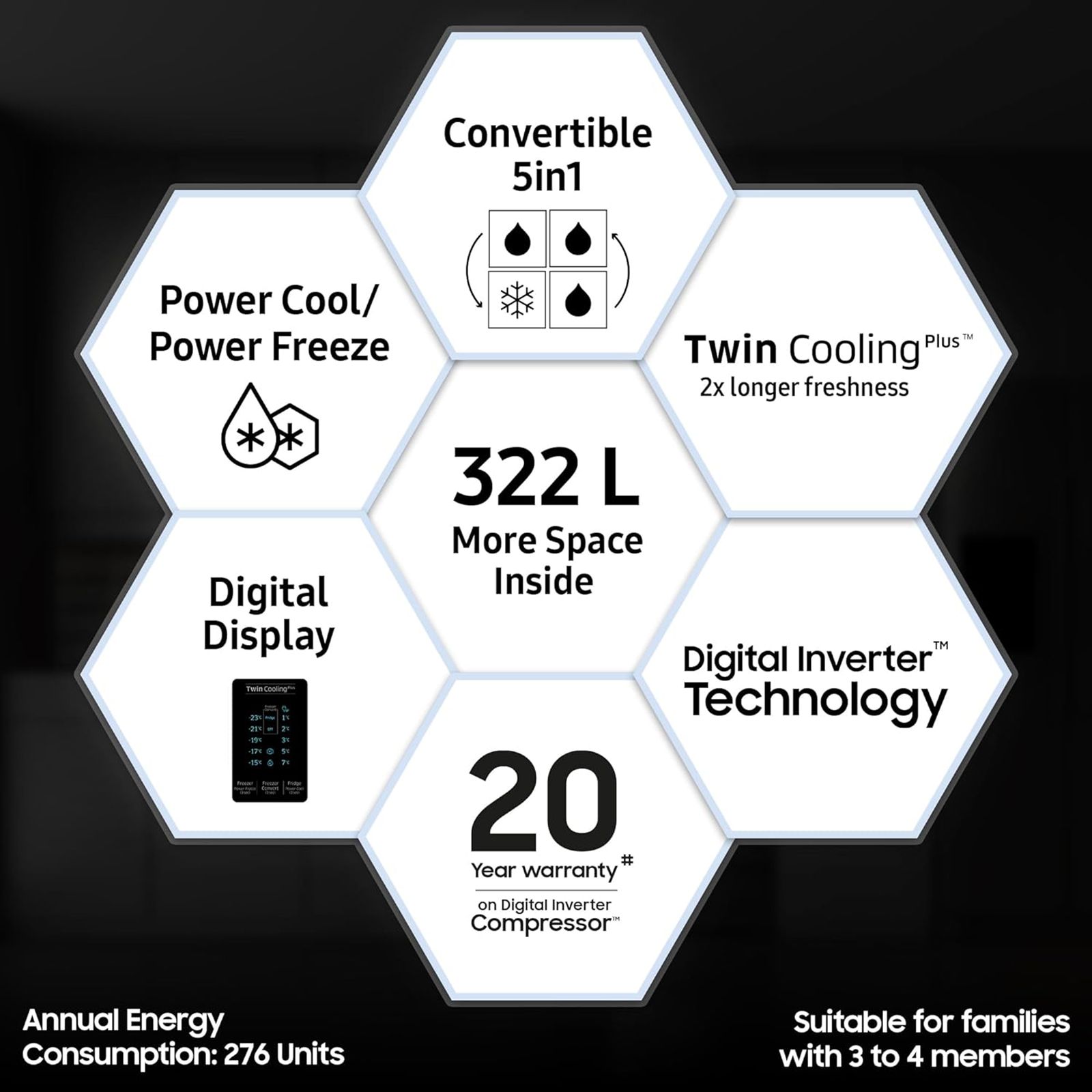 SAMSUNG 322 Litres 2 Star Frost Free Double Door Convertible Refrigerator with Anti Bacterial Gasket (RT37C4512S8/HL, Elegant Inox)_13
