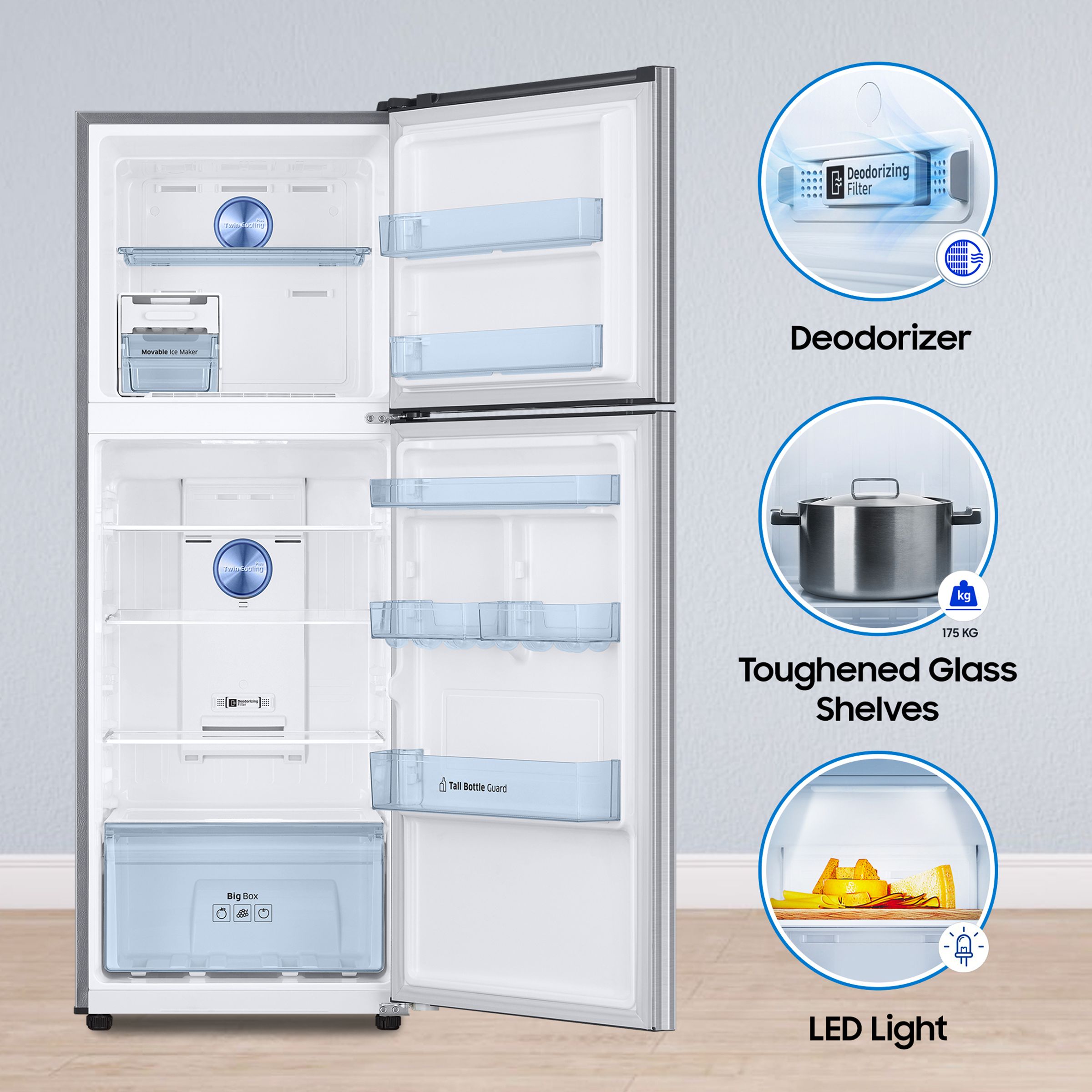 SAMSUNG 322 Litres 2 Star Frost Free Double Door Convertible Refrigerator with Anti Bacterial Gasket (RT37C4512S8/HL, Elegant Inox)_16