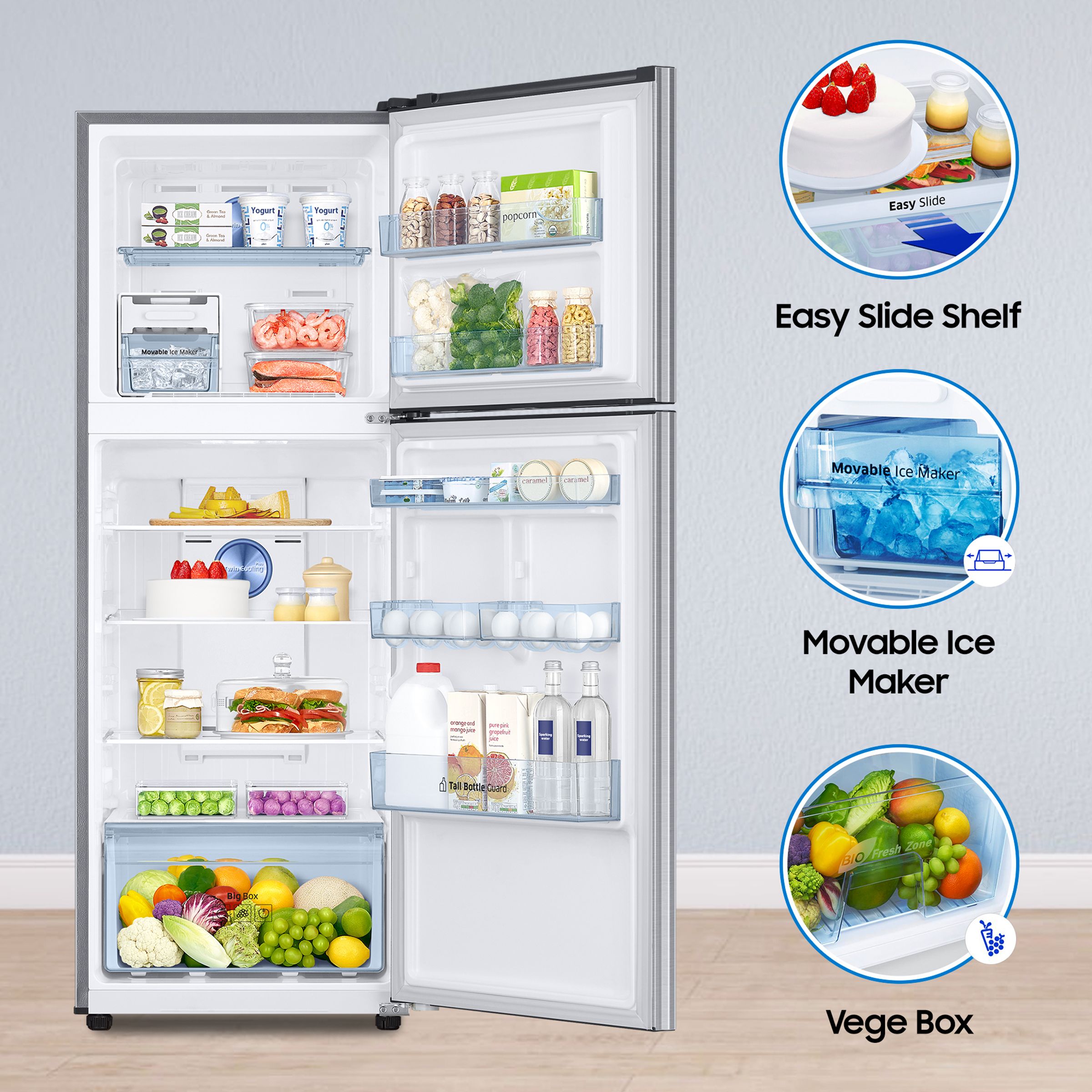 SAMSUNG 322 Litres 2 Star Frost Free Double Door Convertible Refrigerator with Anti Bacterial Gasket (RT37C4512S8/HL, Elegant Inox)_17