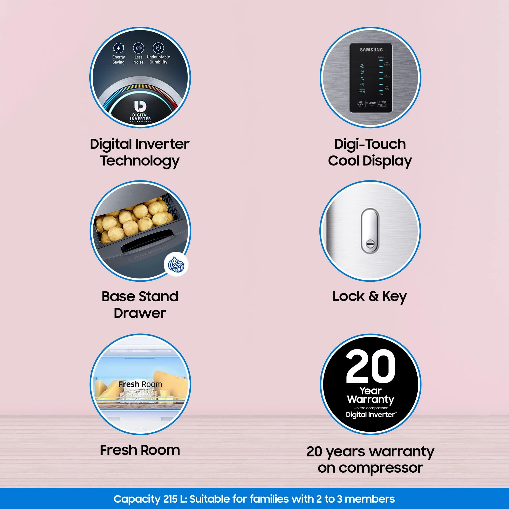 SAMSUNG 215 Litres 4 Star Direct Cool Single Door Refrigerator with Antibacterial Gasket (RR23C2F24S8/HL, Elegant Inox) SAMSUNG 215 Litres 4 Star Direct Cool Single Door Refrigerator with Antibacterial Gasket (RR23C2F24S8/HL, Elegant Inox)_15