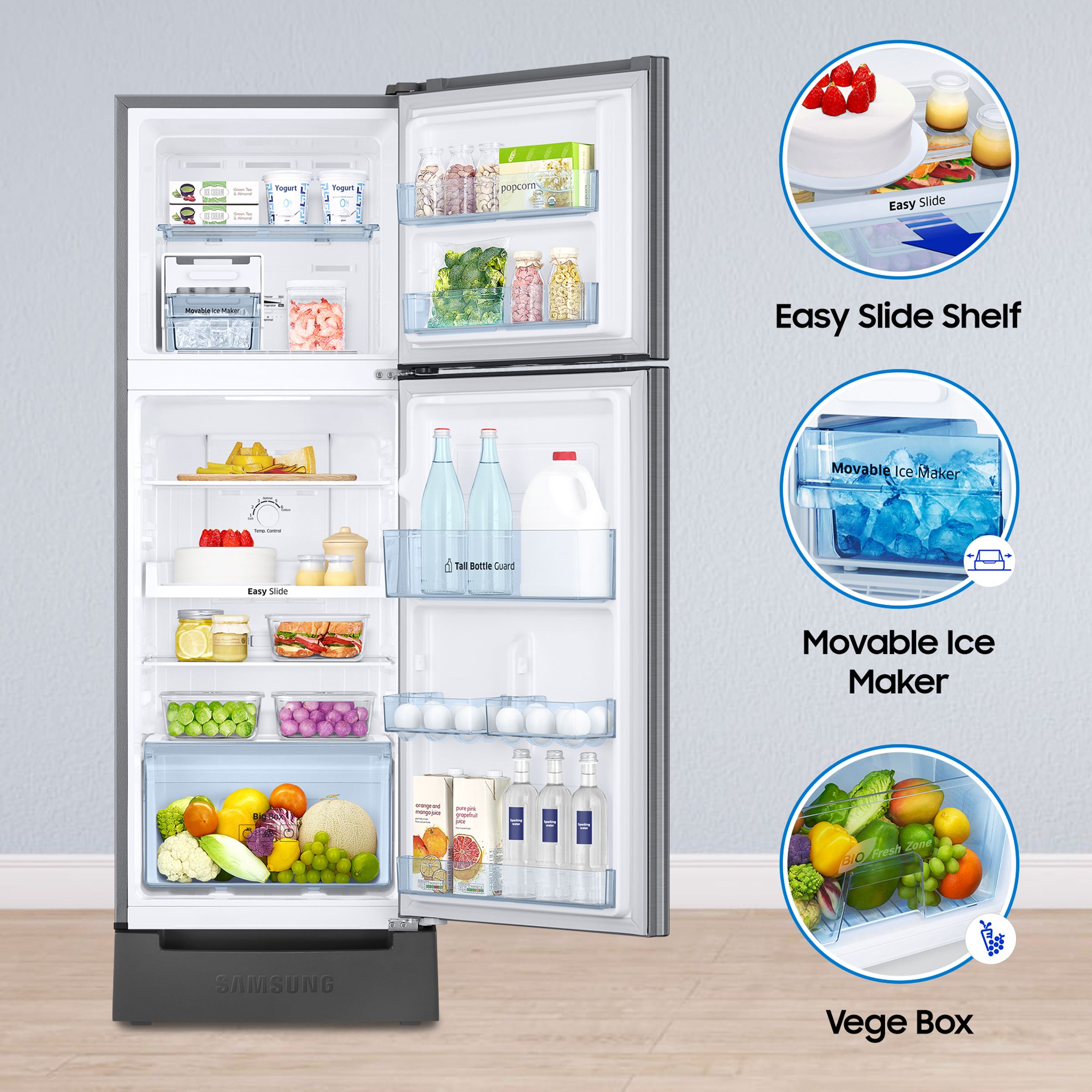 SAMSUNG 236 Litres 2 Star Frost Free Double Door Refrigerator with Distributed Cooling (RT28C3122S8/HL, Elegant Inox)_18