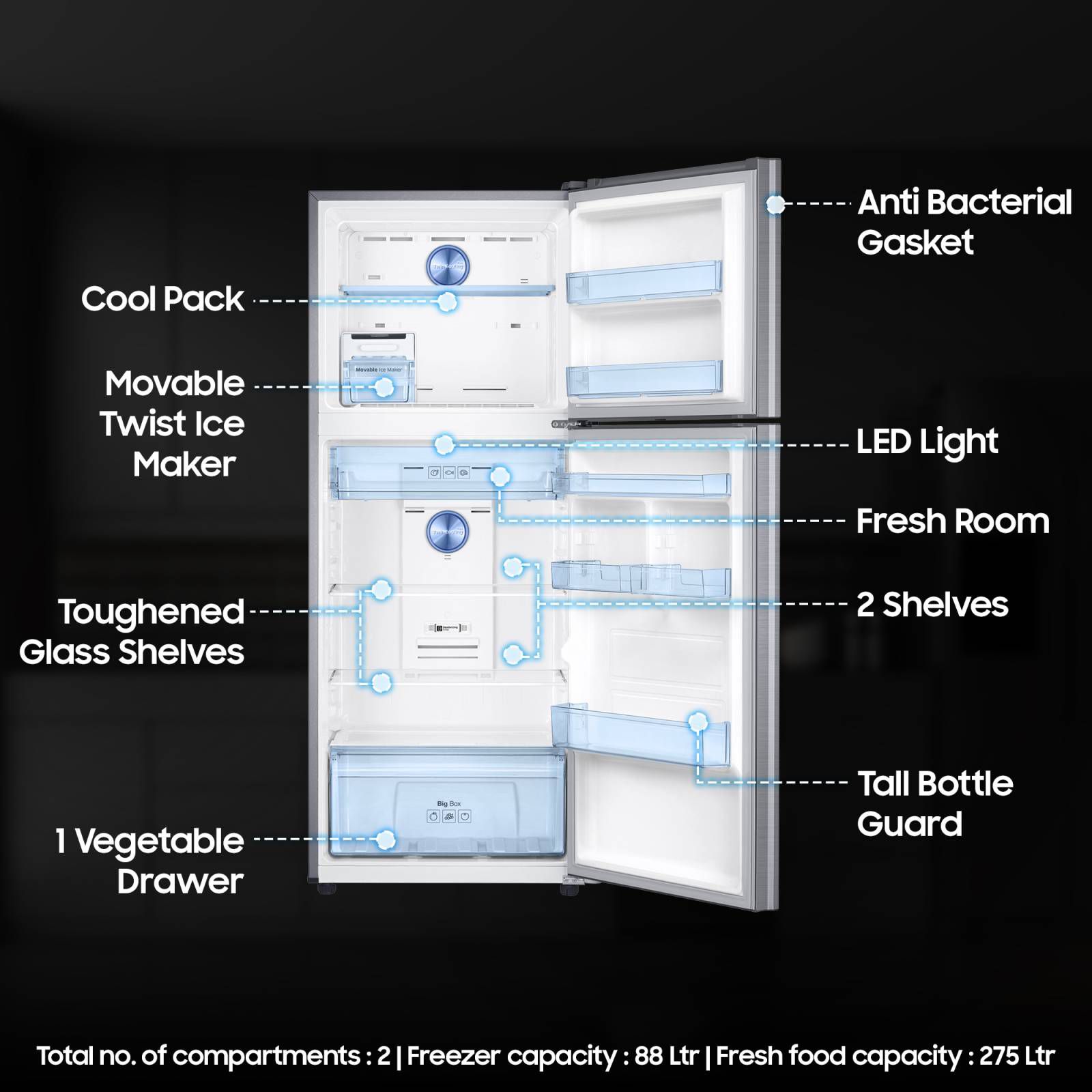 SAMSUNG 363 Litres 2 Star Frost Free Double Door Convertible Refrigerator with Stabilizer Free Operation (RT39C5532S8/HL, Elegant Inox) SAMSUNG 363 Litres 2 Star Frost Free Double Door Convertible Refrigerator with Stabilizer Free Operation (RT39C5532S8/HL, Elegant Inox)_12
