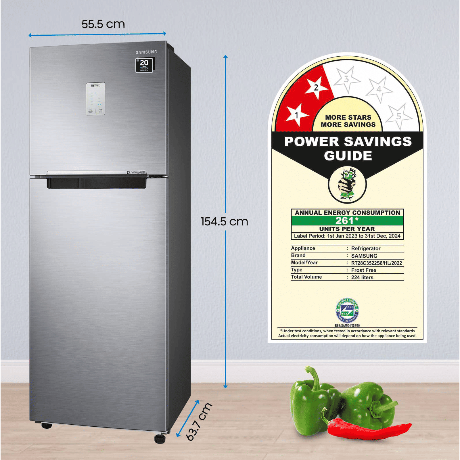 SAMSUNG 224 Litres 2 Star Frost Free Double Door Refrigerator with Curd Maestro (RT28C3522S8/HL, Elegant Inox) SAMSUNG 224 Litres 2 Star Frost Free Double Door Refrigerator with Curd Maestro (RT28C3522S8/HL, Elegant Inox)_10