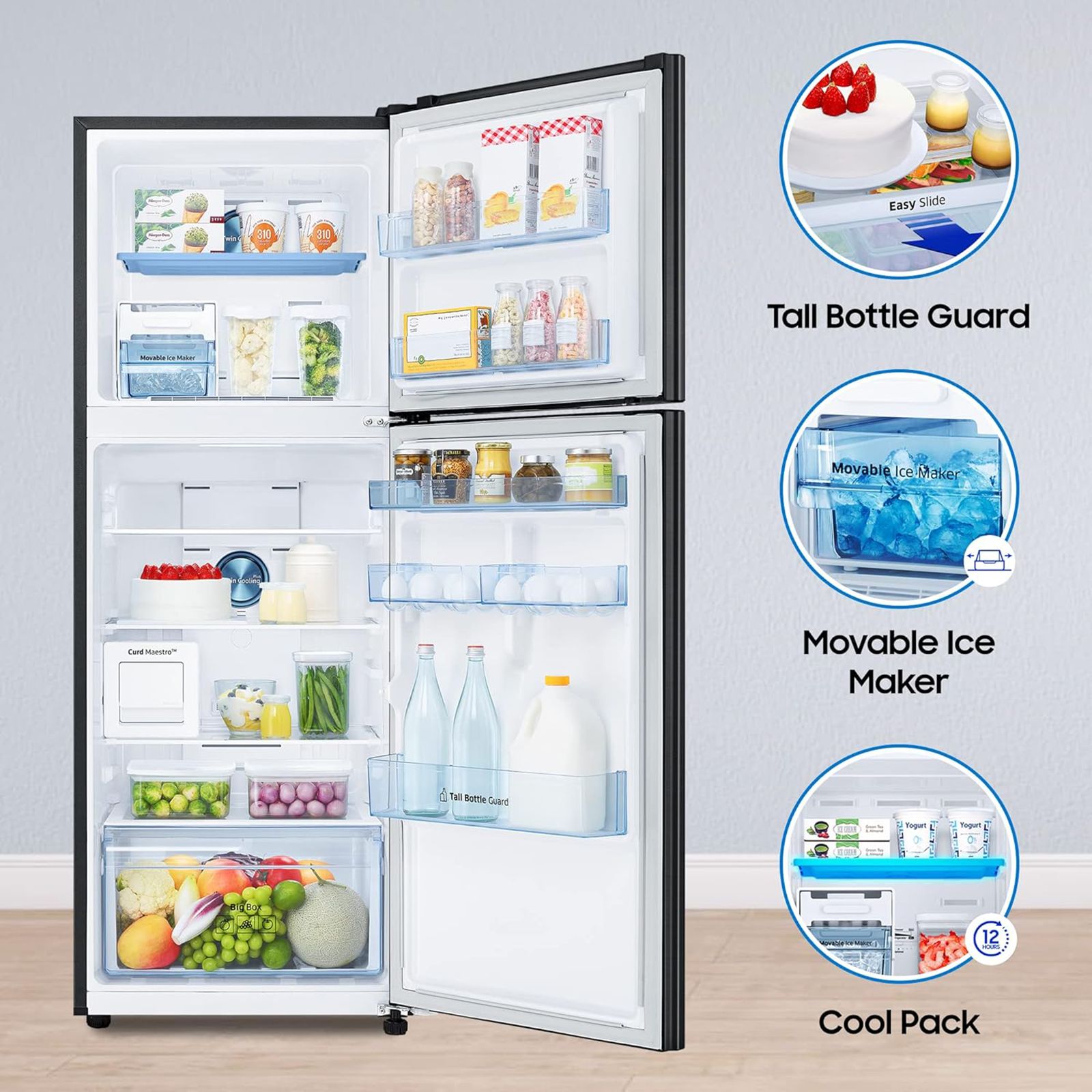 SAMSUNG 291 Litres 2 Star Frost Free Double Door Convertible Refrigerator with Curd Maestro (RT34C4622BX/HL, Luxe black)_18