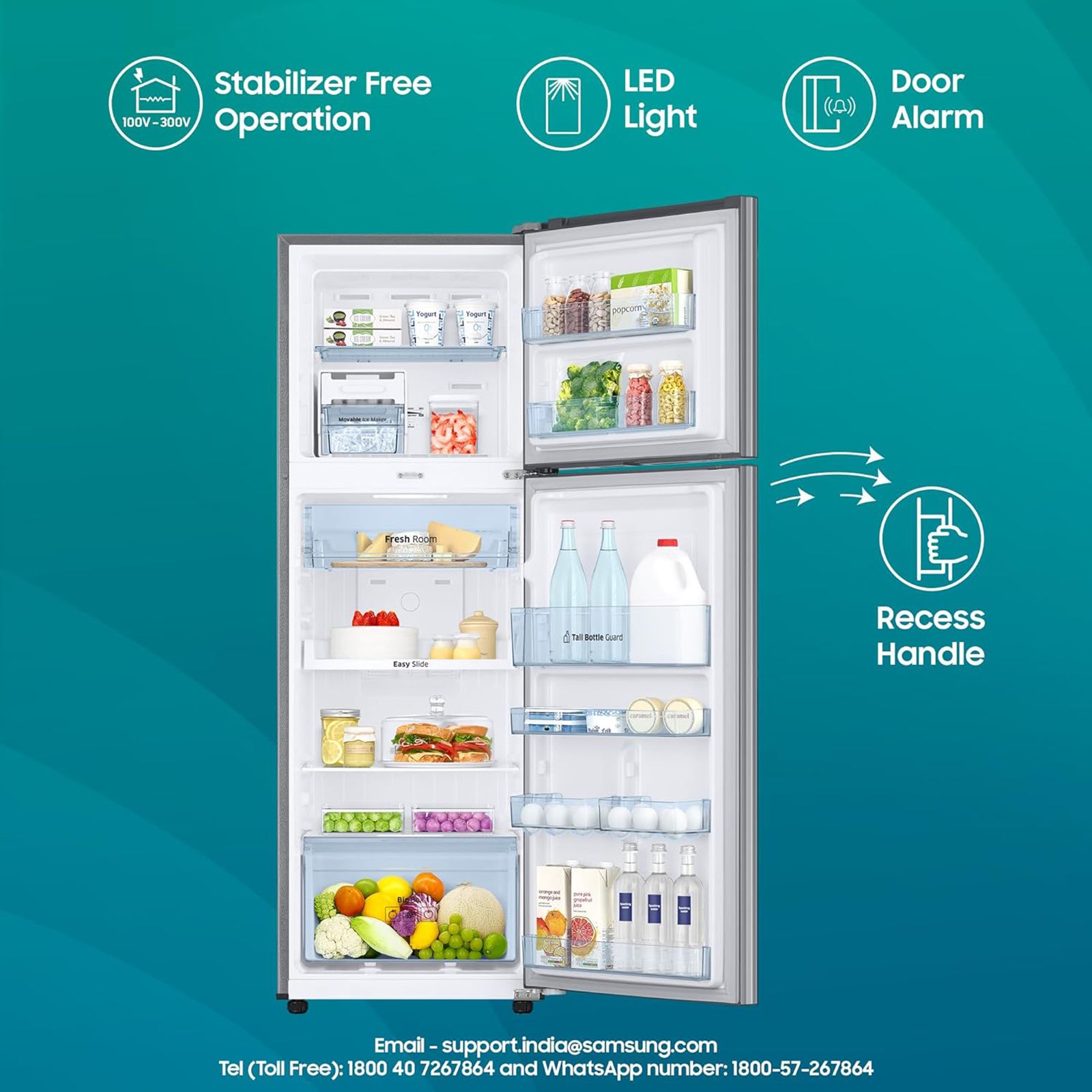 SAMSUNG 256 Litres 2 Star Frost Free Double Door Refrigerator with Toughened Glass Shelves (RT30C3442S9/HL, Refined Inox) SAMSUNG 256 Litres 2 Star Frost Free Double Door Refrigerator with Toughened Glass Shelves (RT30C3442S9/HL, Refined Inox)_14
