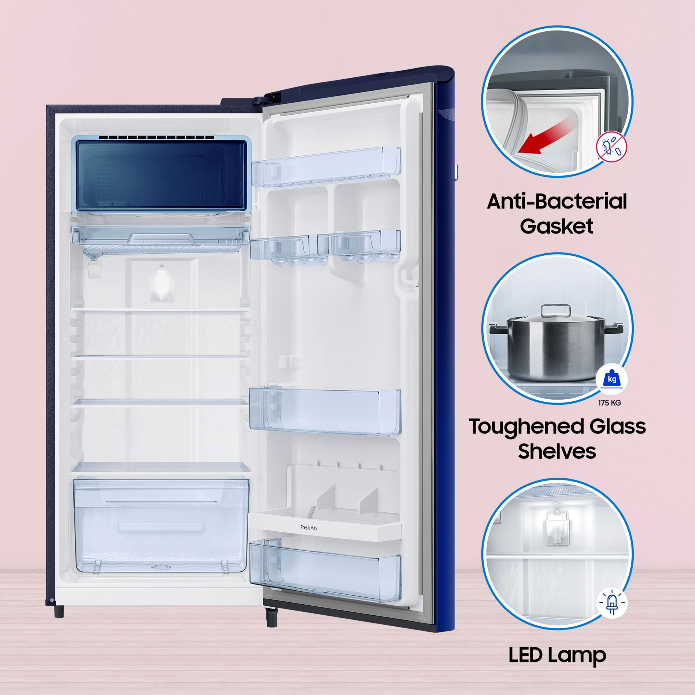 SAMSUNG 215 Litres 5 Star Direct Cool Single Door Refrigerator with Digi-Touch Cool (RR23C2E35NK/HL, Orange Blossom Blue) SAMSUNG 215 Litres 5 Star Direct Cool Single Door Refrigerator with Digi-Touch Cool (RR23C2E35NK/HL, Orange Blossom Blue)_16