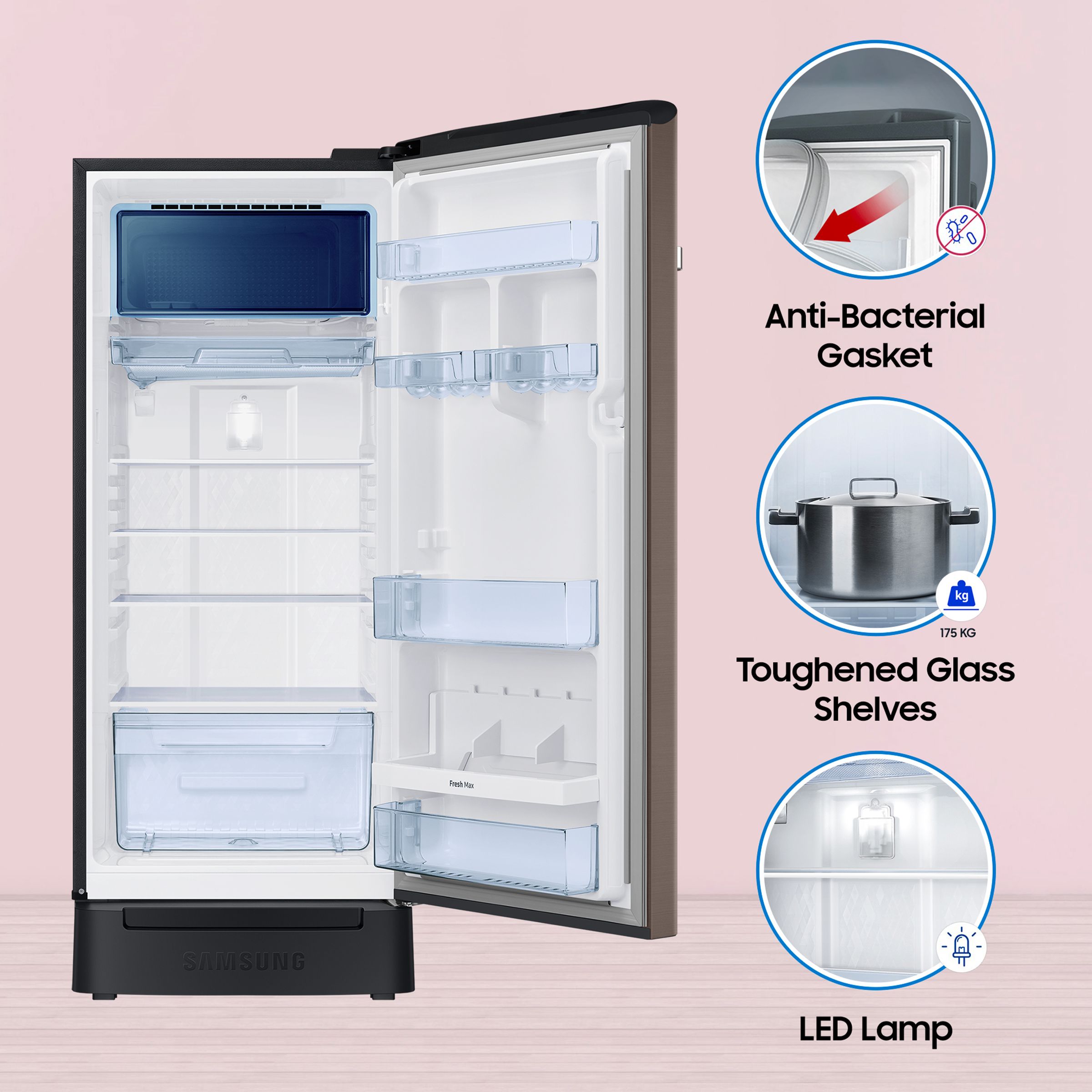 SAMSUNG 215 Litres 5 Star Direct Cool Single Door Refrigerator with Digi-Touch Cool (RR23C2F35DX/HL, Luxe Brown) SAMSUNG 215 Litres 5 Star Direct Cool Single Door Refrigerator with Digi-Touch Cool (RR23C2F35DX/HL, Luxe Brown)_16
