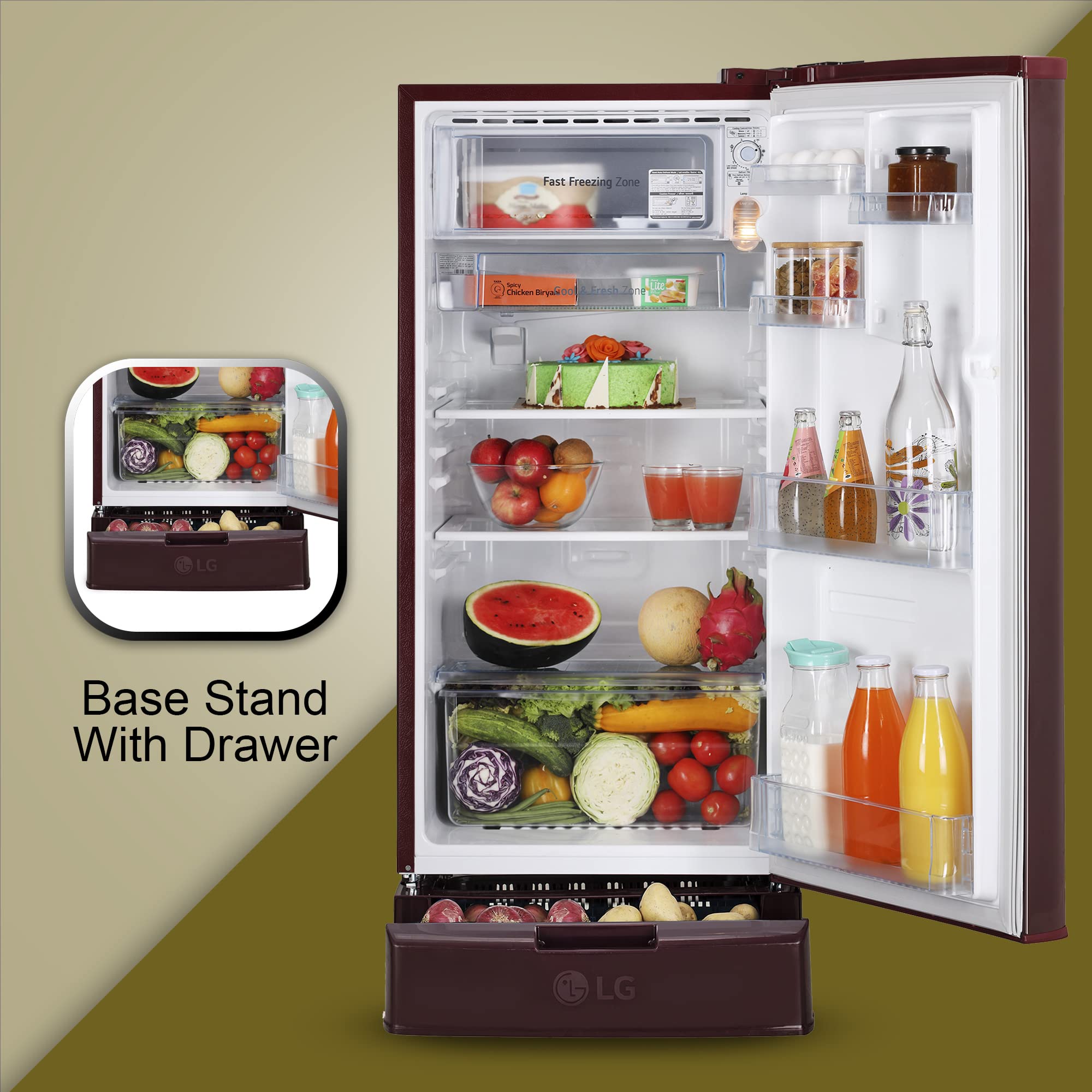 LG 185 Litres 4 Star Direct Cool Single Door Refrigerator with Base stand and Drawer (GL-D199OSEY.DSEZPST, Scarlet Euphoria) LG 185 Litres 4 Star Direct Cool Single Door Refrigerator with Base stand and Drawer (GL-D199OSEY.DSEZPST, Scarlet Euphoria)_13
