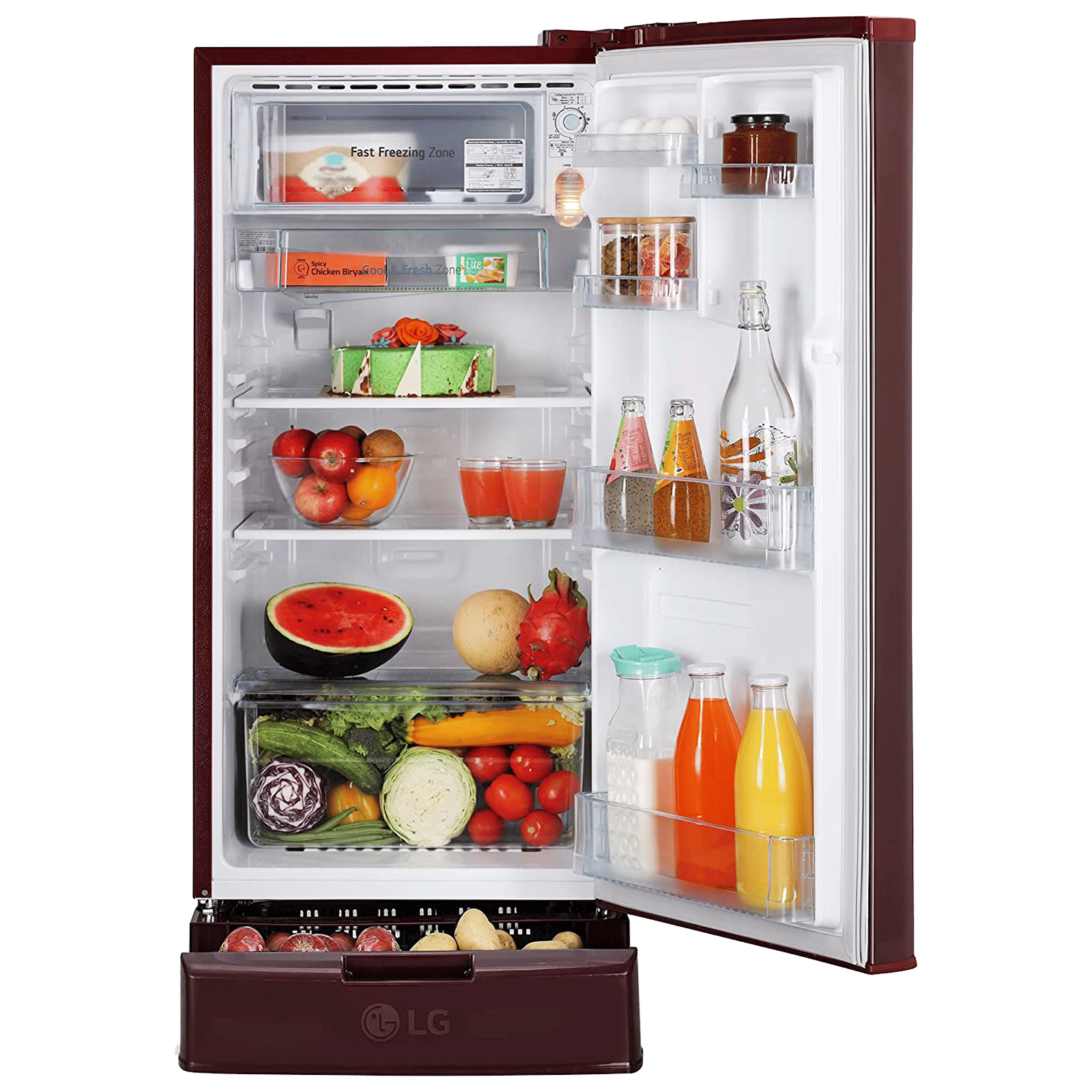 LG 185 Litres 4 Star Direct Cool Single Door Refrigerator with Base stand and Drawer (GL-D199OSEY.DSEZPST, Scarlet Euphoria) LG 185 Litres 4 Star Direct Cool Single Door Refrigerator with Base stand and Drawer (GL-D199OSEY.DSEZPST, Scarlet Euphoria)_5