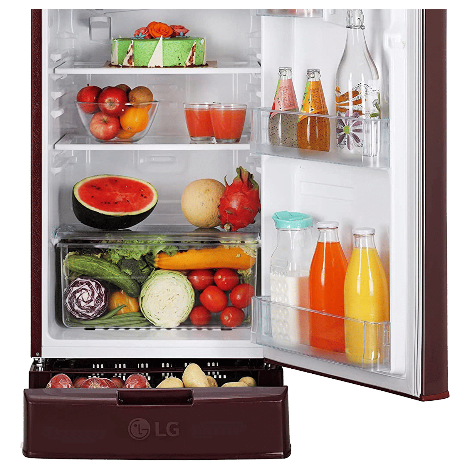 LG 185 Litres 4 Star Direct Cool Single Door Refrigerator with Base stand and Drawer (GL-D199OSEY.DSEZPST, Scarlet Euphoria) LG 185 Litres 4 Star Direct Cool Single Door Refrigerator with Base stand and Drawer (GL-D199OSEY.DSEZPST, Scarlet Euphoria)_7