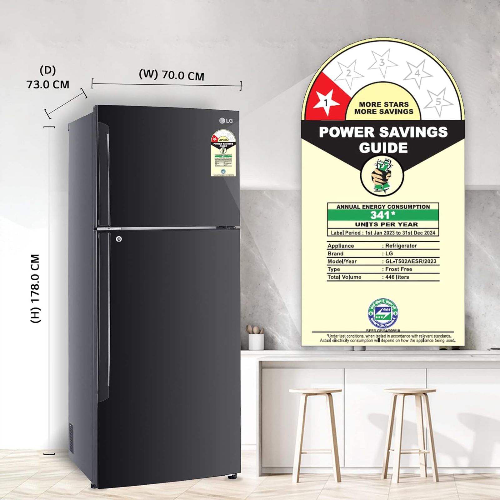 LG 446 Litres 1 Star Frost Free Double Door Convertible Refrigerator with Smart Diagnosis (GL-T502AESR.DESZEB, Ebony Sheen) LG 446 Litres 1 Star Frost Free Double Door Convertible Refrigerator with Smart Diagnosis (GL-T502AESR.DESZEB, Ebony Sheen)_14