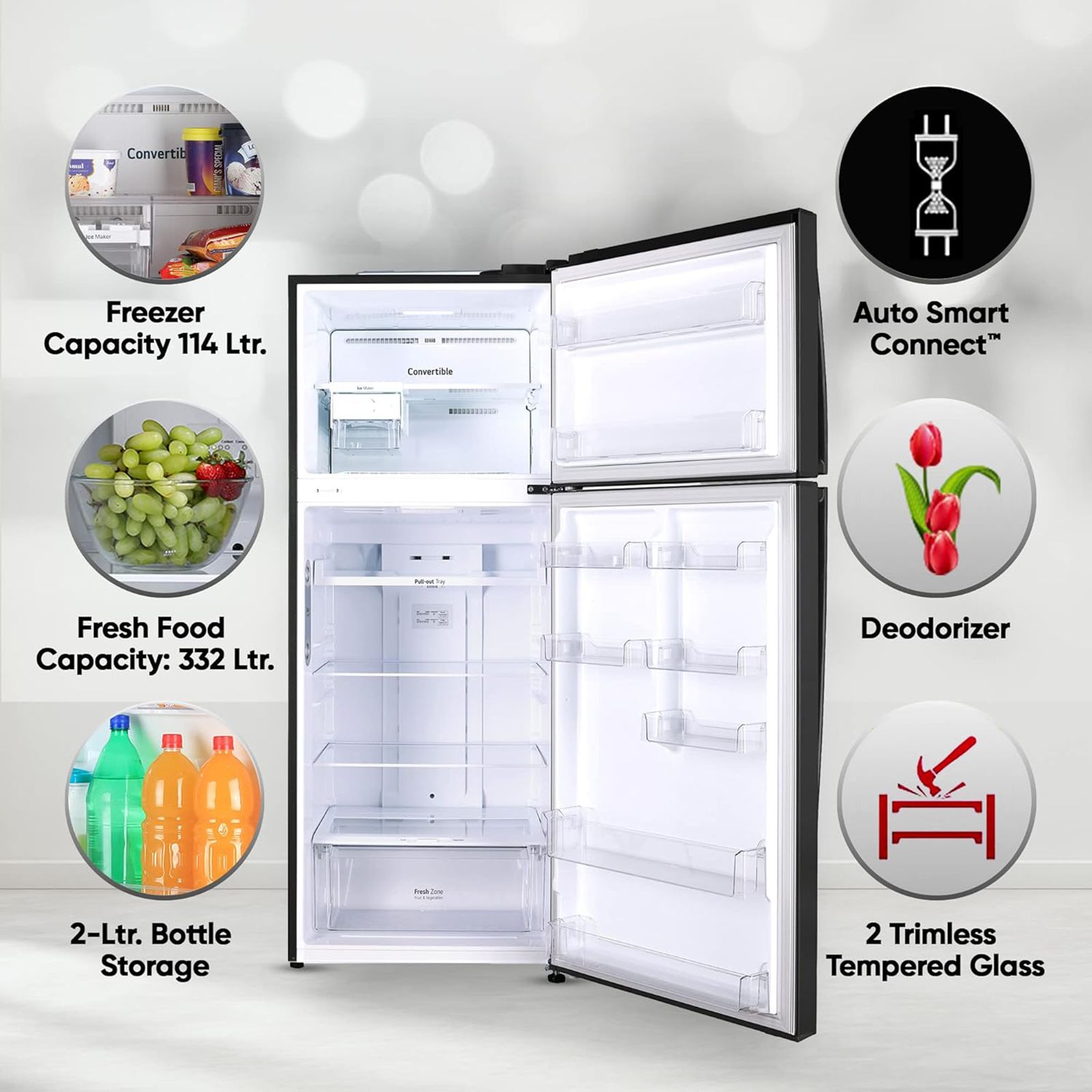 LG 446 Litres 1 Star Frost Free Double Door Convertible Refrigerator with Smart Diagnosis (GL-T502AESR.DESZEB, Ebony Sheen) LG 446 Litres 1 Star Frost Free Double Door Convertible Refrigerator with Smart Diagnosis (GL-T502AESR.DESZEB, Ebony Sheen)_16