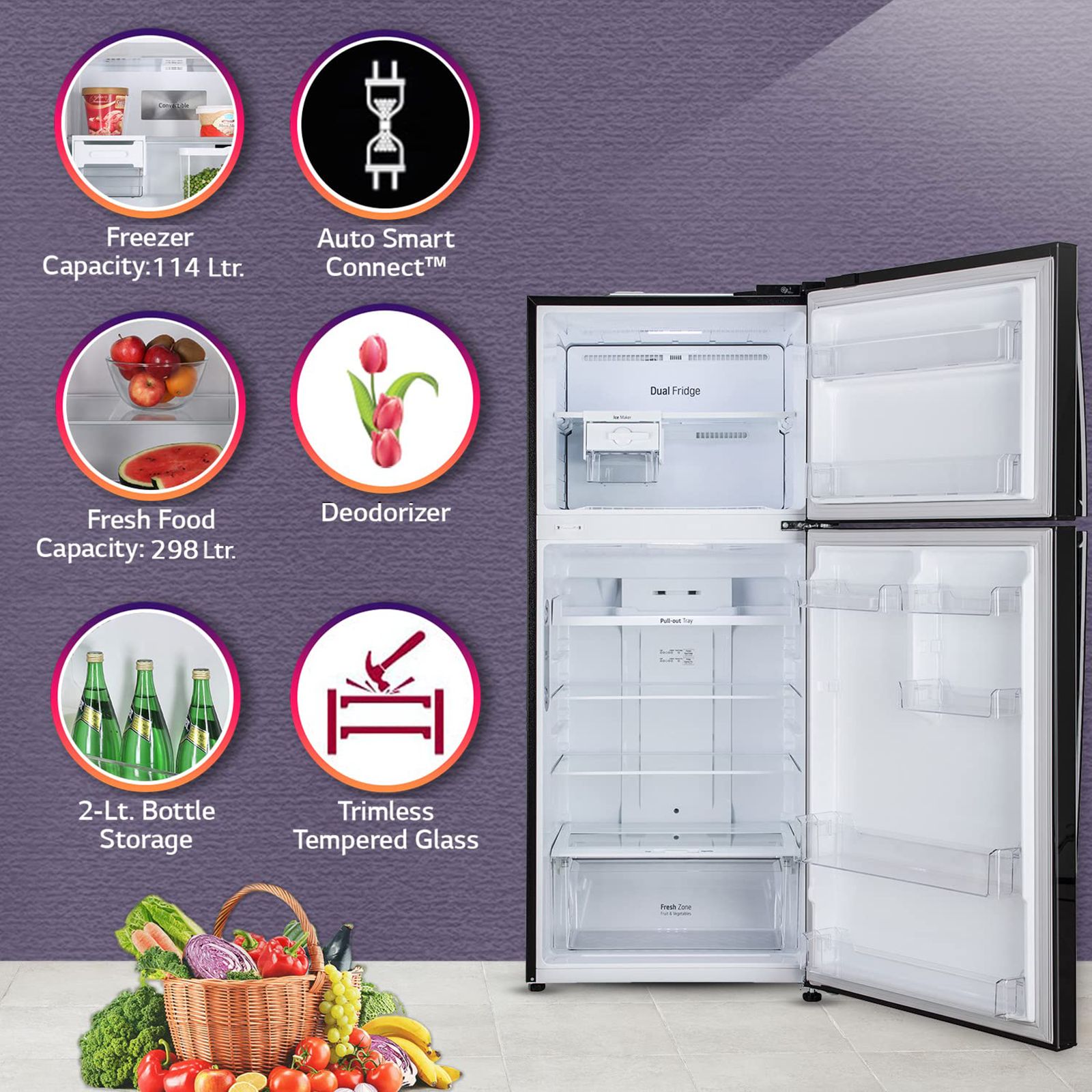 LG 412 Litres 1 Star Frost Free Double Door Convertible Refrigerator with Smart Diagnosis (GL-T432AESR.DESZEB, Ebony Sheen) LG 412 Litres 1 Star Frost Free Double Door Convertible Refrigerator with Smart Diagnosis (GL-T432AESR.DESZEB, Ebony Sheen)_20