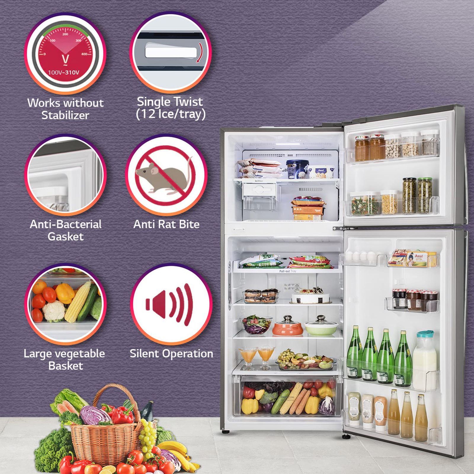 LG 412 Litres 1 Star Frost Free Double Door Convertible Refrigerator with Smart Inverter Compressor (GL-T432APZR.DPZZEB, Shiny Steel) LG 412 Litres 1 Star Frost Free Double Door Convertible Refrigerator with Smart Inverter Compressor (GL-T432APZR.DPZZEB, Shiny Steel)_16