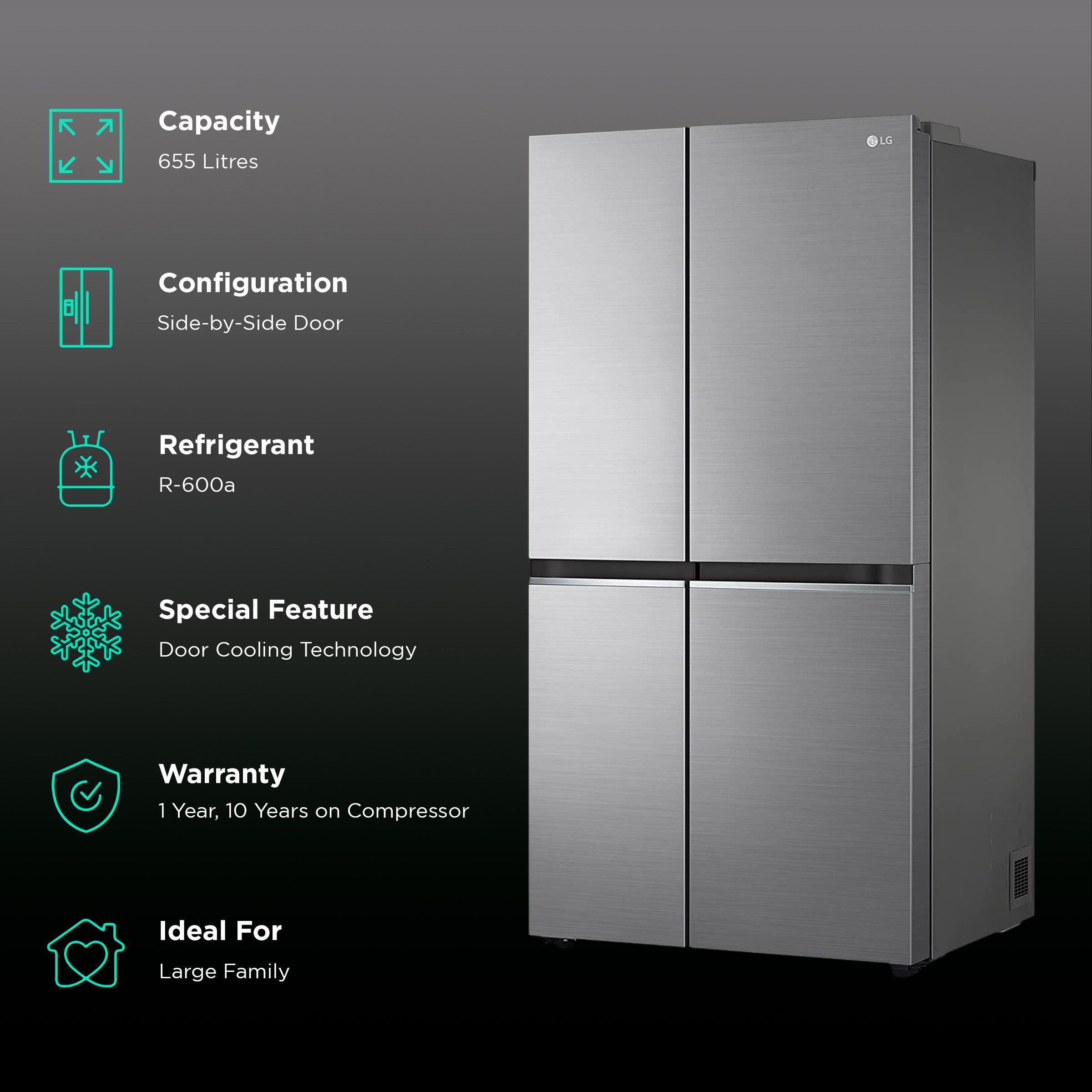LG 655 Litres 3 Star Side by Side Refrigerator with Smart Diagnosis (GL-B257EPZX.DPZZEBN, Shinny Steel)_2