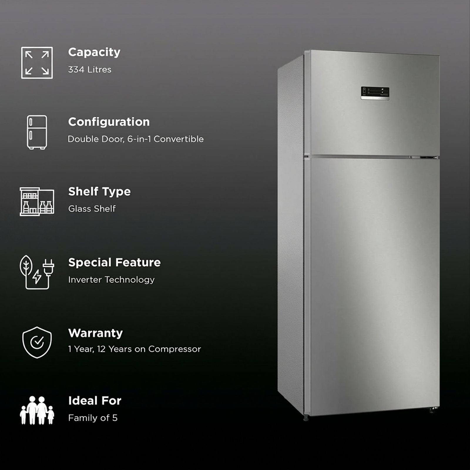 BOSCH Series 4 334 Litres 3 Star Frost Free Double Door Convertible Refrigerator with Temperature Display (CTC35S032I, Sparkly Steel)_2