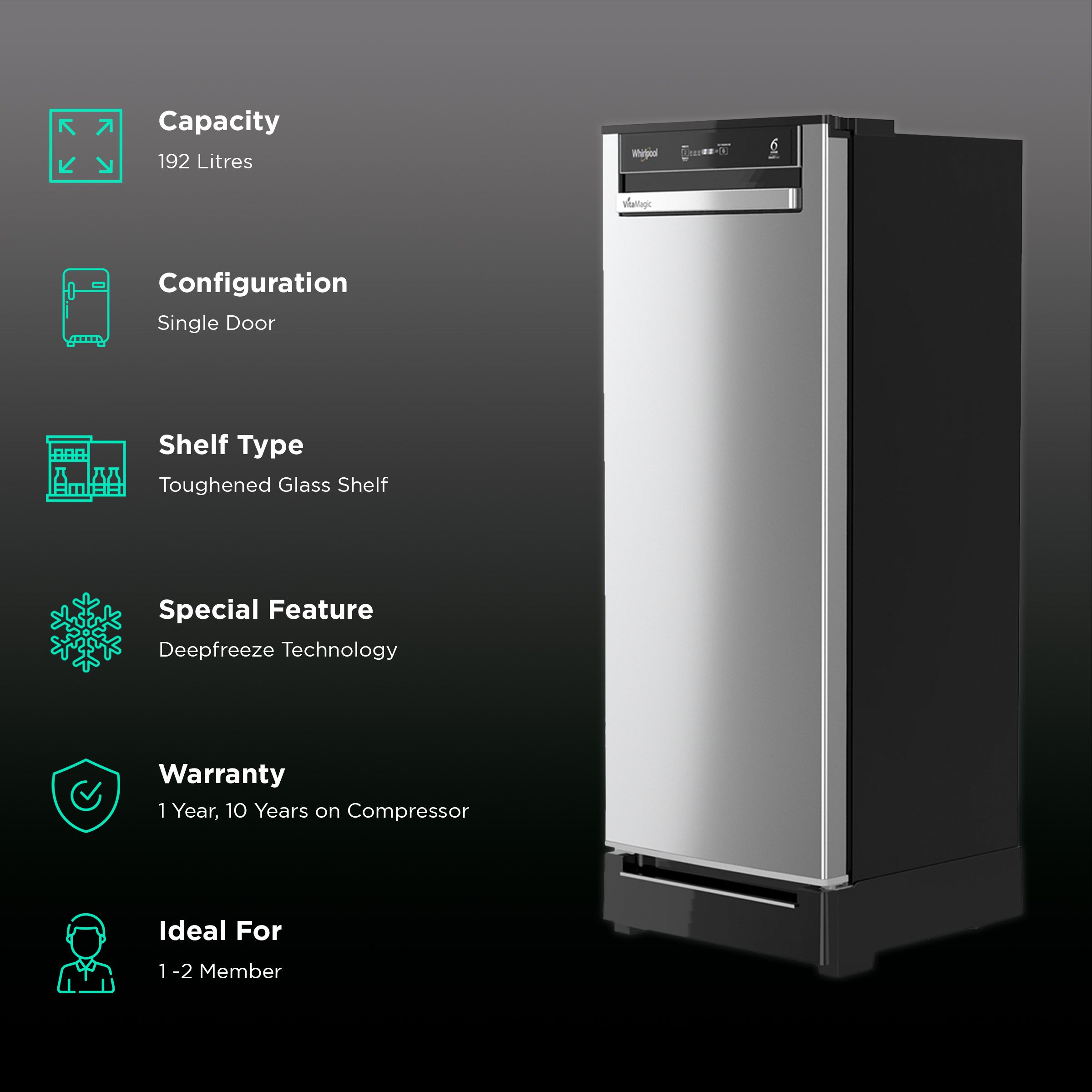 Whirlpool 192 Litres 3 Star Direct Cool Single Door Refrigerator with Stabilizer Free Operation (215 VMPRO ROY, Steel)_2
