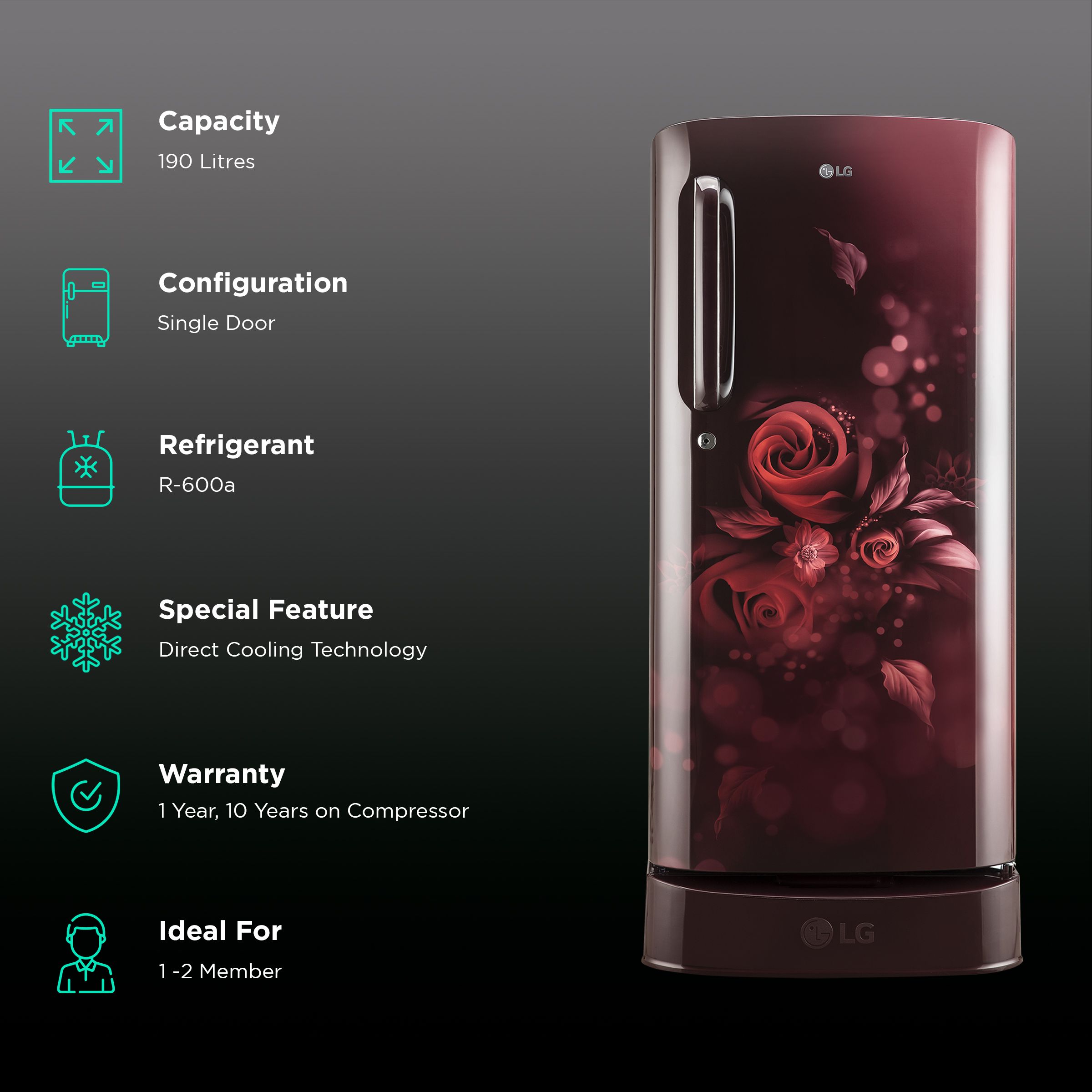 LG 190 Litres 3 Star Direct Cool Single Door Refrigerator with Stabilizer Free Operation (GL-D201ASED.BSEZEB, Scarlet Euphoria) LG 190 Litres 3 Star Direct Cool Single Door Refrigerator with Stabilizer Free Operation (GL-D201ASED.BSEZEB, Scarlet Euphoria)_2