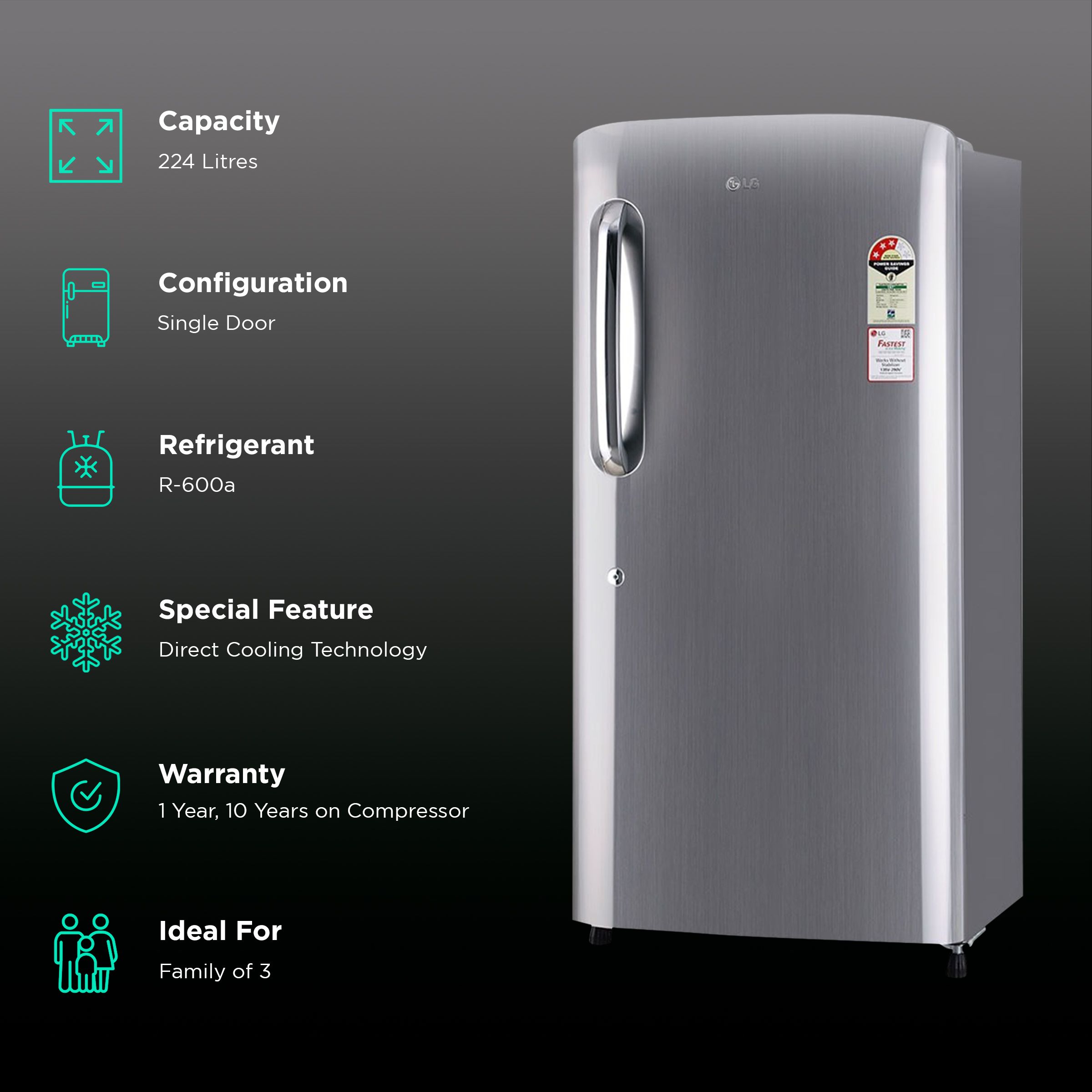 LG 224 Litres 4 Star Direct Cool Single Door Refrigerator with Stabilizer Free Operation (GL-B241APZY.DPZZEB, Shiny Steel) LG 224 Litres 4 Star Direct Cool Single Door Refrigerator with Stabilizer Free Operation (GL-B241APZY.DPZZEB, Shiny Steel)_2