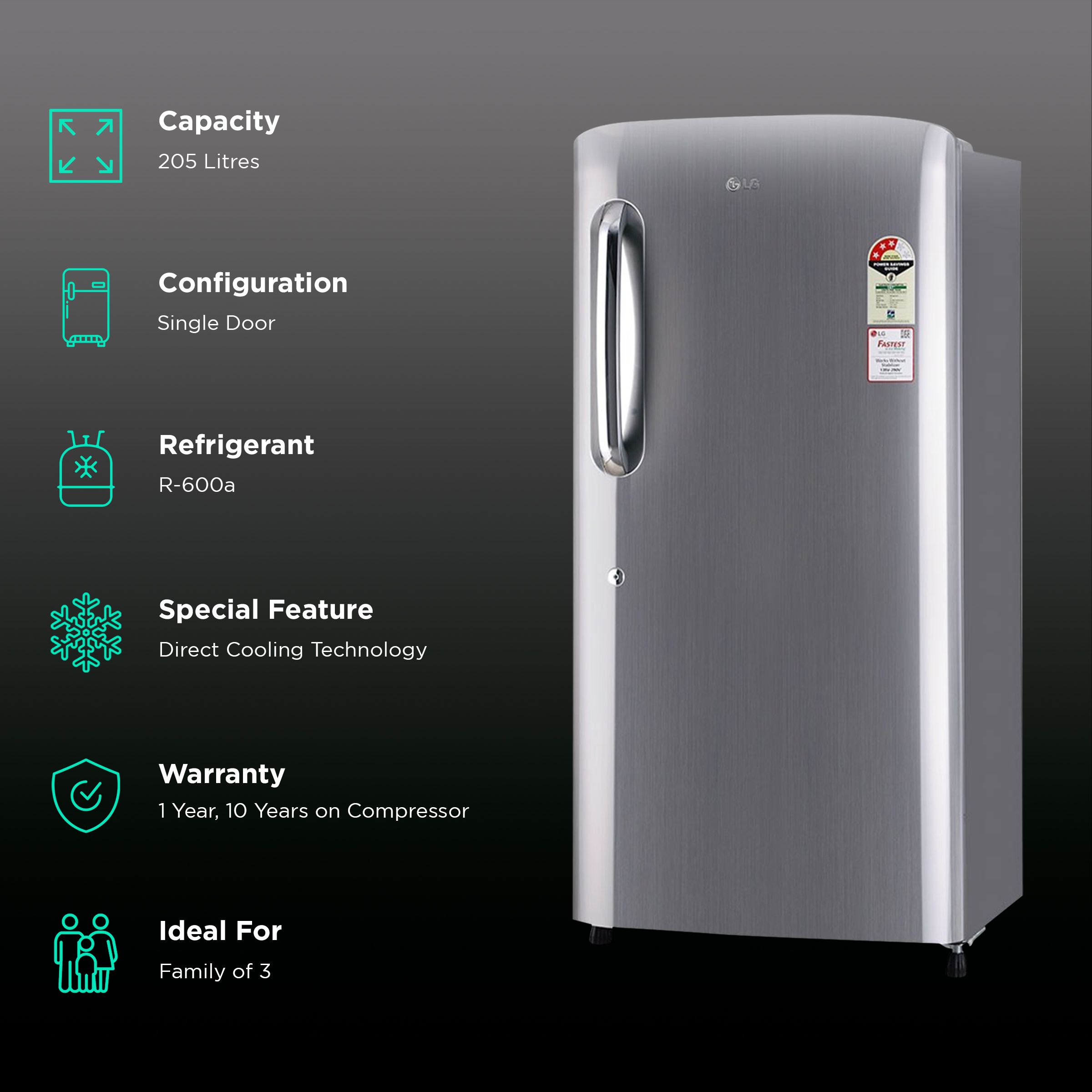 LG 205 Litres 4 Star Direct Cool Single Door Refrigerator with Stabilizer Free Operation (GL-B221APZY.DPZZEB, Shiny Steel) LG 205 Litres 4 Star Direct Cool Single Door Refrigerator with Stabilizer Free Operation (GL-B221APZY.DPZZEB, Shiny Steel)_2