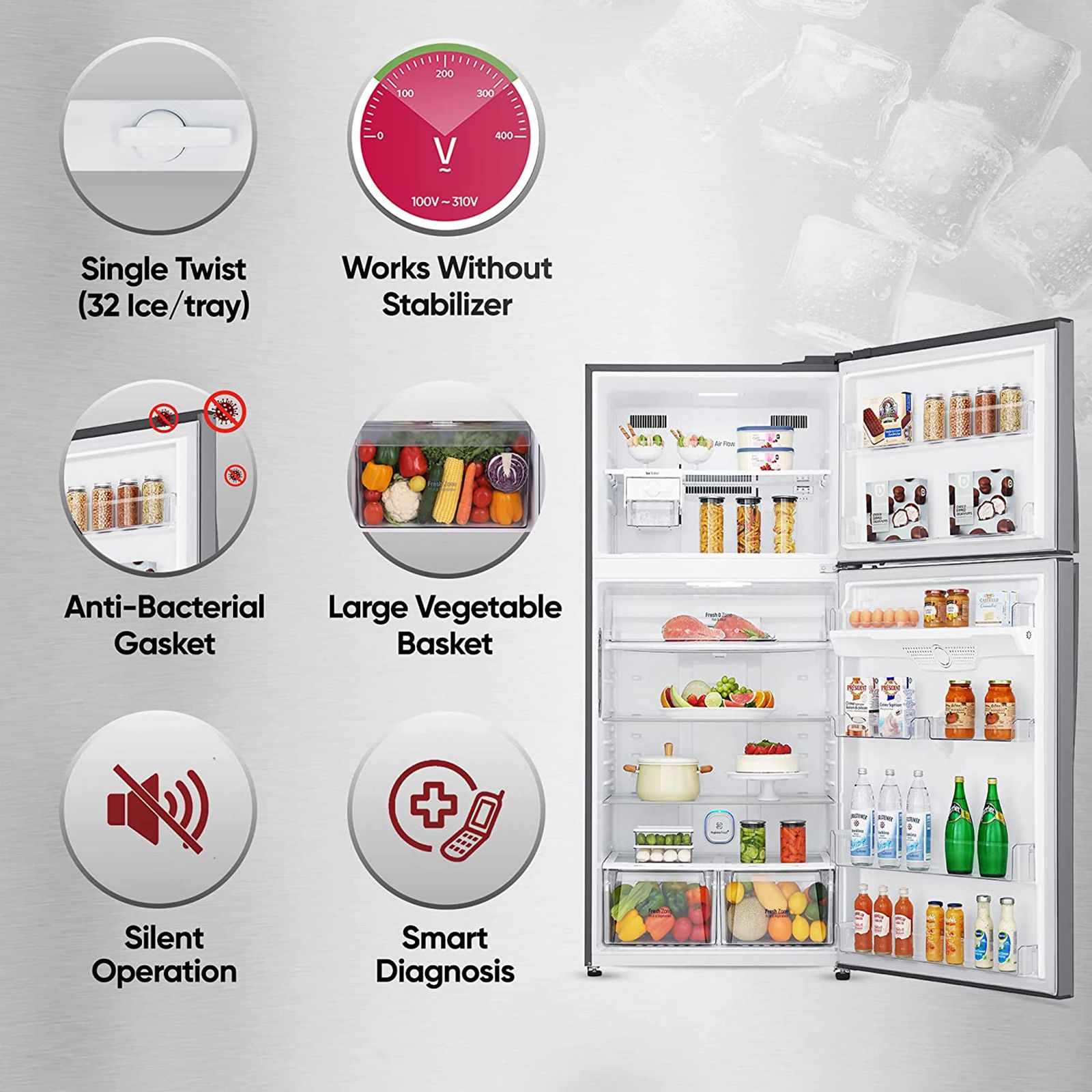 LG 592 Litres 1 Star Frost Free Double Door Refrigerator with Smart Inverter Compressor (GR-H812HLHM, Platinum Silver) LG 592 Litres 1 Star Frost Free Double Door Refrigerator with Smart Inverter Compressor (GR-H812HLHM, Platinum Silver)_17