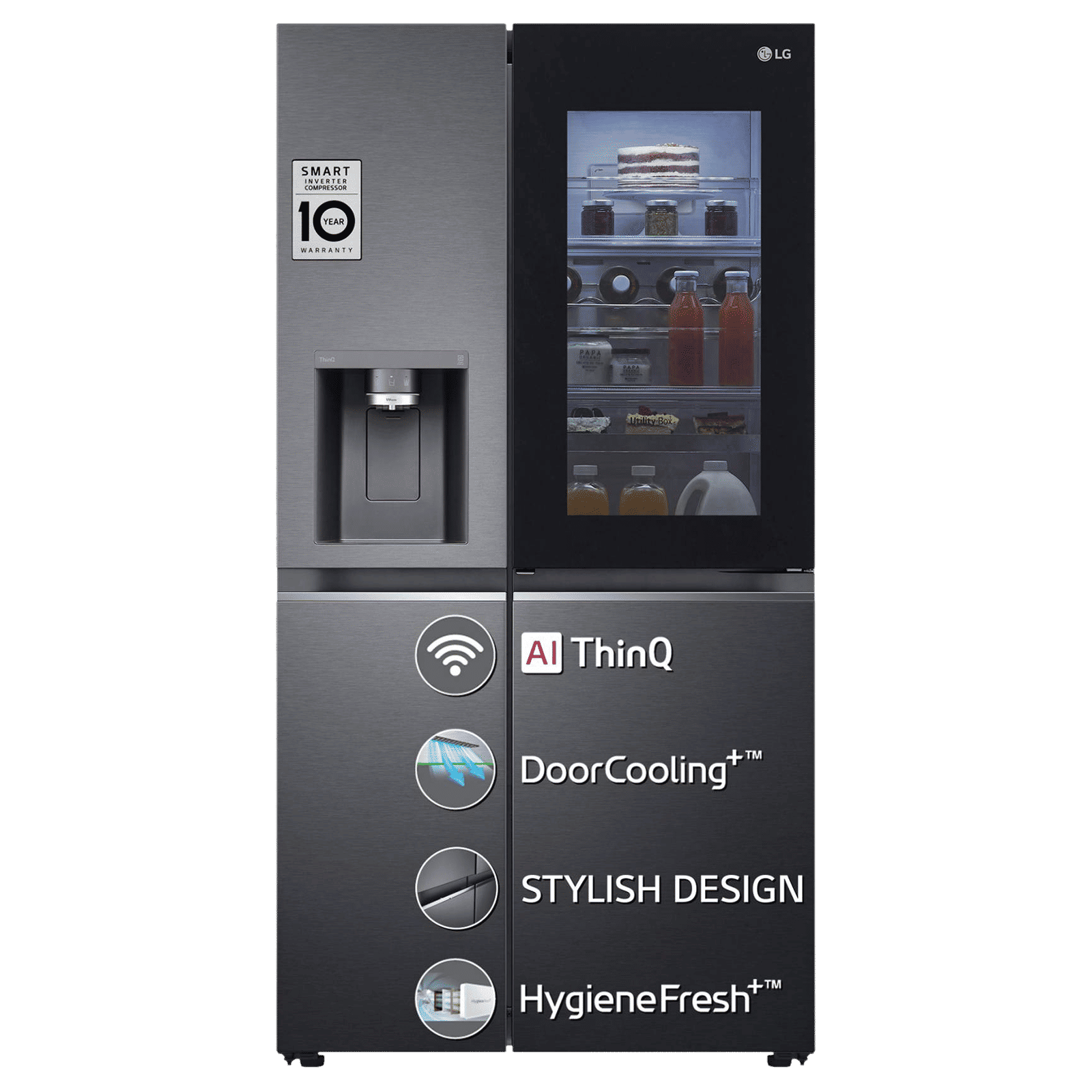 LG 635 Litres 3 Star Frost Free Side by Side Refrigerator with Smart Diagnosis (GL-X257AMCX, Matt Black)_1
