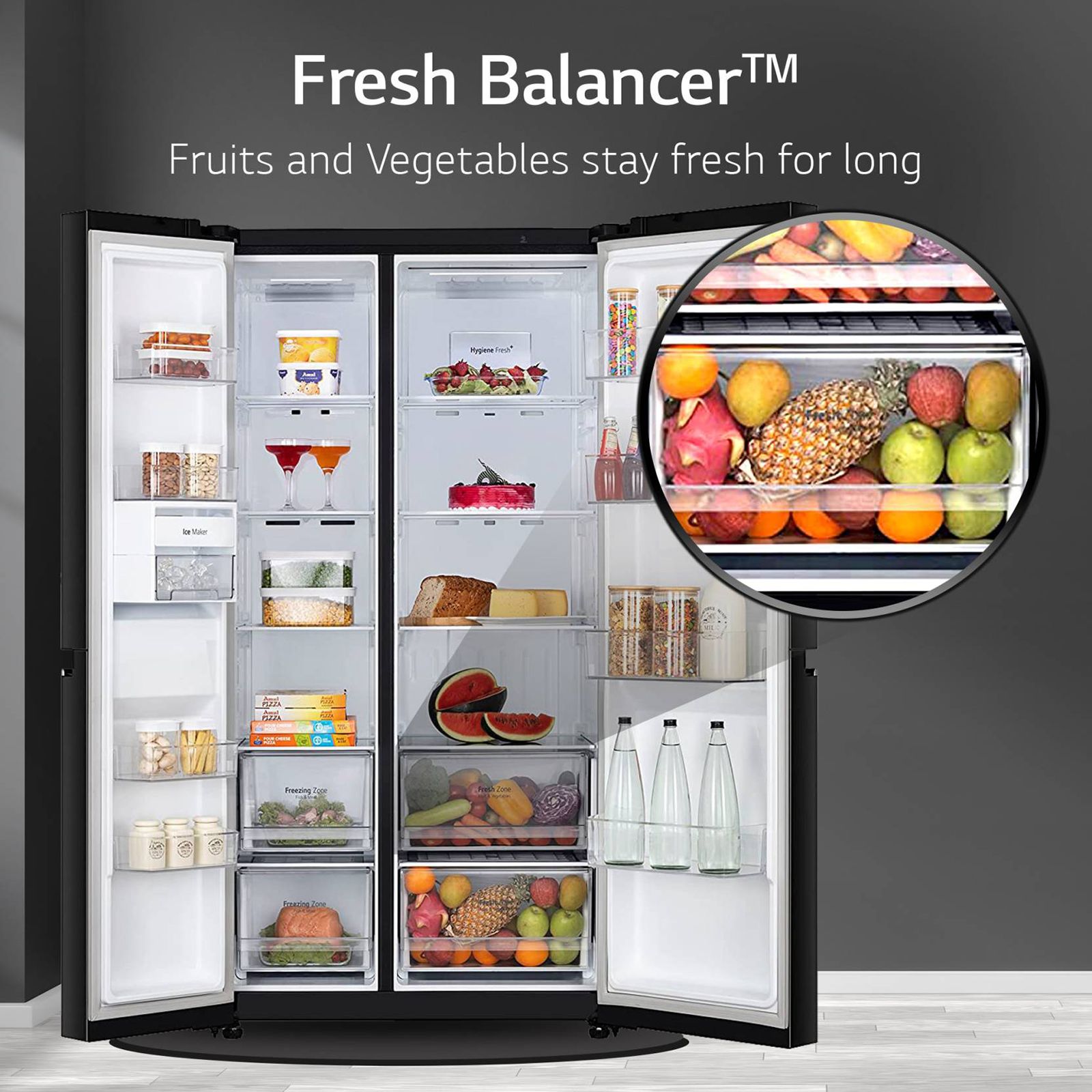 LG 655 Litres Side by Side Refrigerator with Smart Diagnosis (GL-B257DBMX, Black Mirror)_14