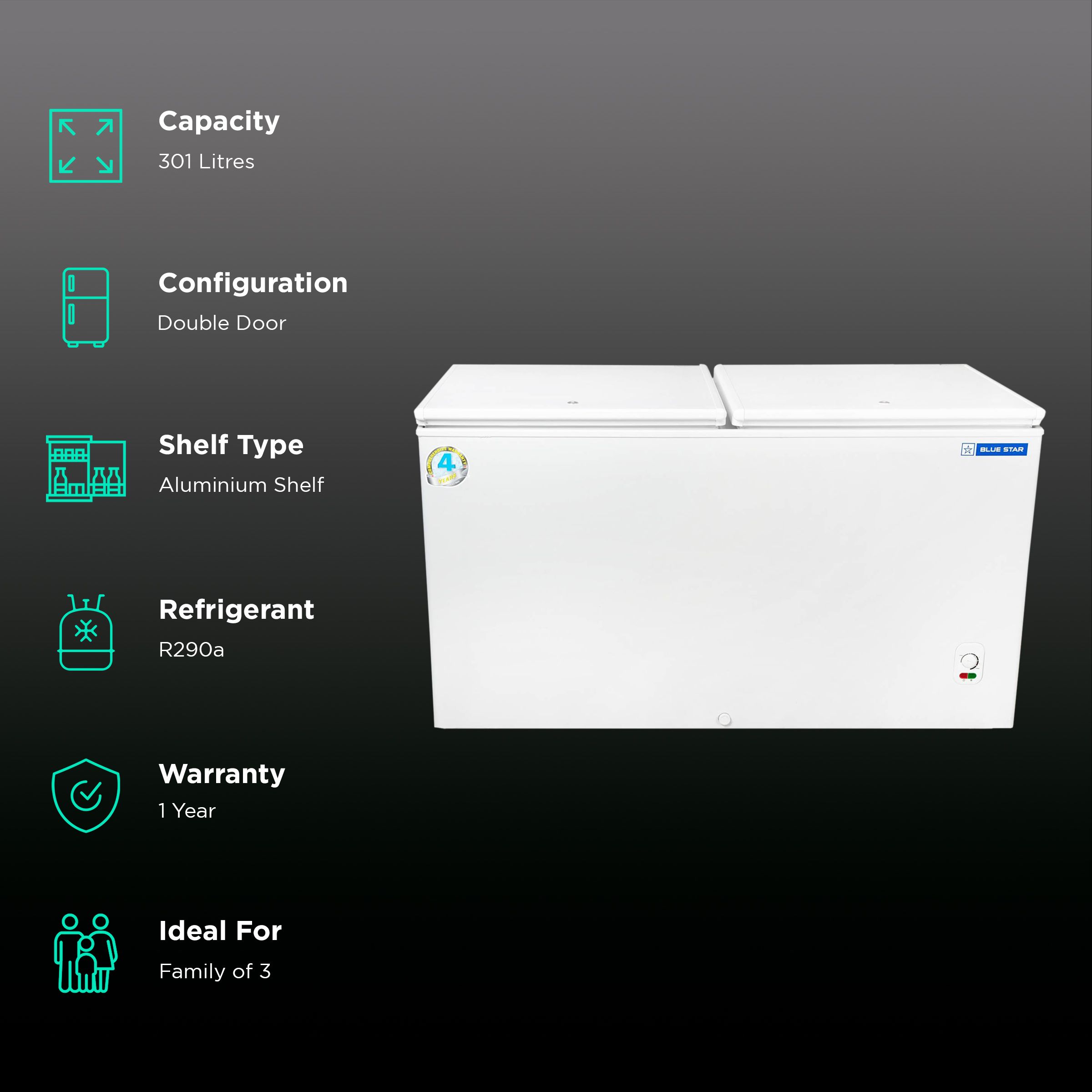 Blue Star 301 Litres Double Door Deep Freezer (Corrosion Resistant, CHFDD300MGPW, White) Blue Star 301 Litres Double Door Deep Freezer (Corrosion Resistant, CHFDD300MGPW, White)_2