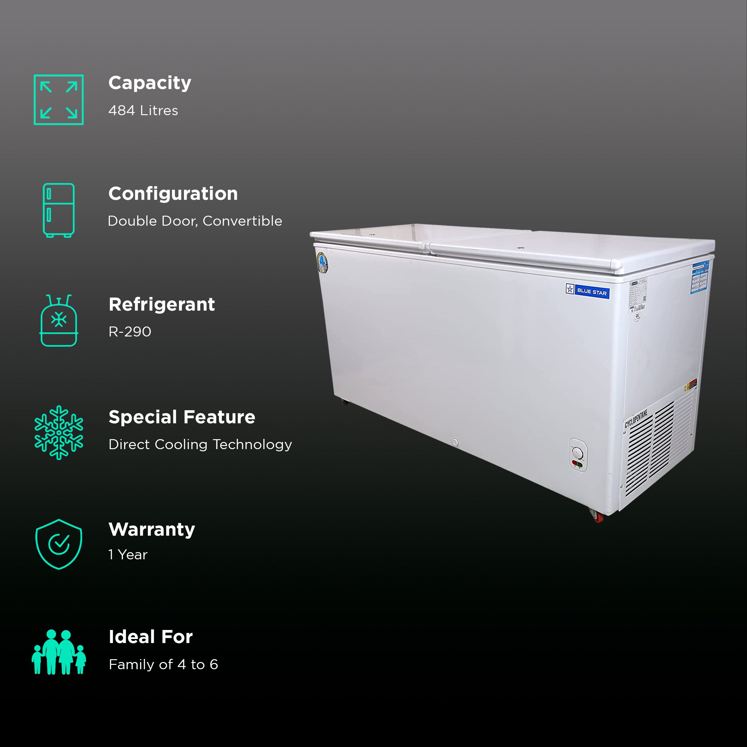 Blue Star 484 Litres Double Door Deep Freezer (Direct Cooling Technology, CHFDD500MGEW, White) Blue Star 484 Litres Double Door Deep Freezer (Direct Cooling Technology, CHFDD500MGEW, White)_2