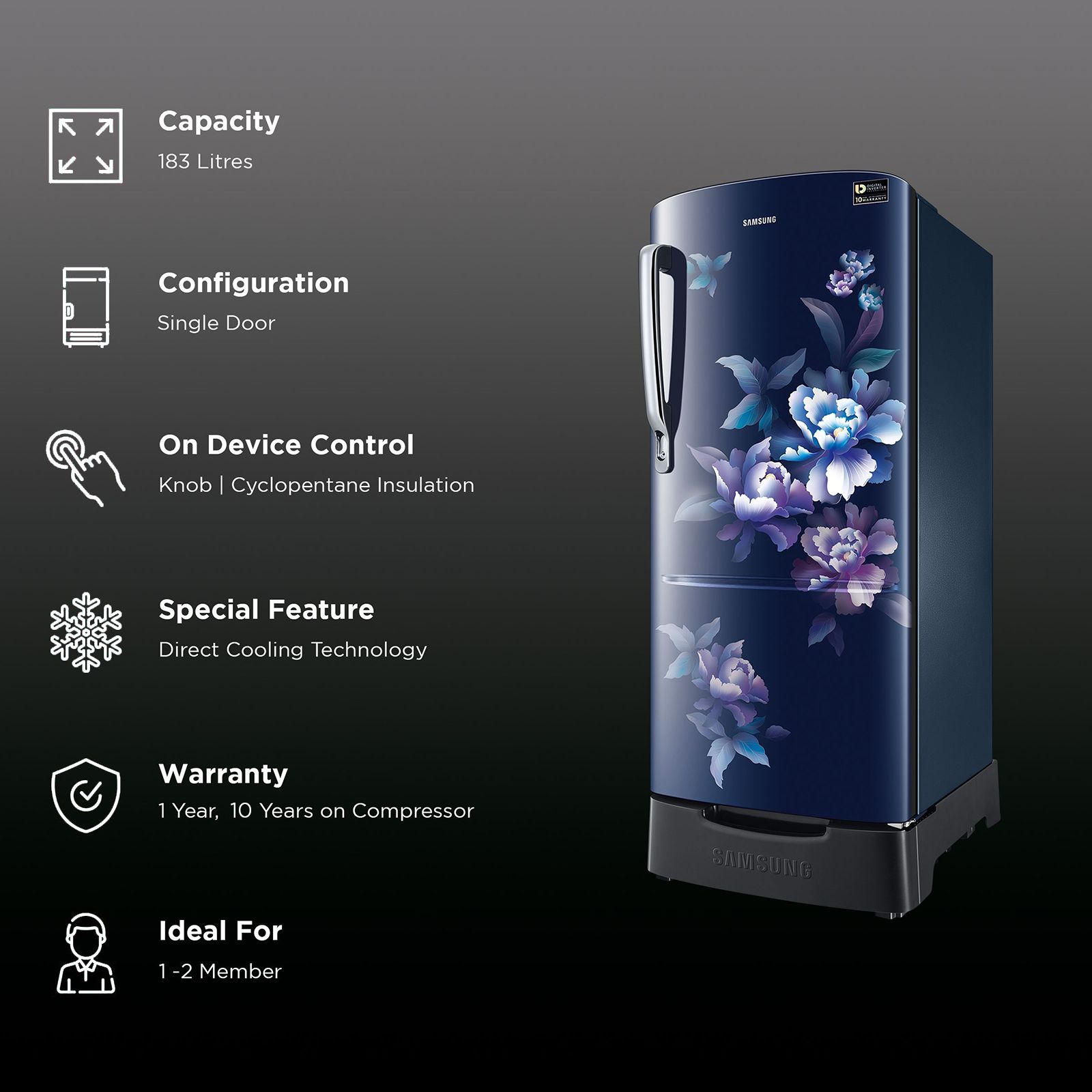 SAMSUNG 183 Litres 4 Star Direct Cool Single Door Refrigerator (RR20C1824HV/HL, Himalayan Poppy Blue)_2