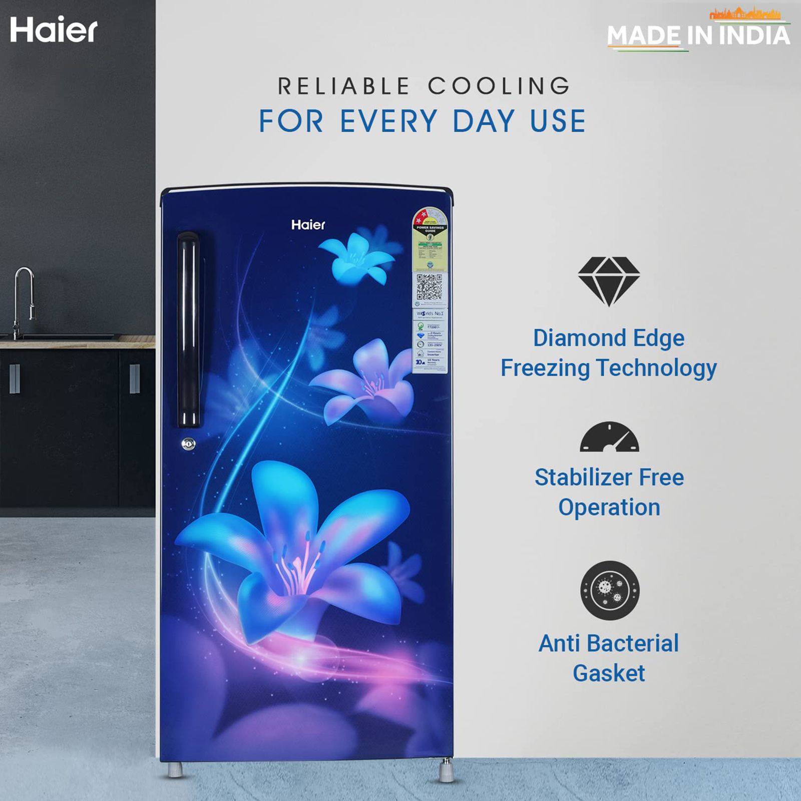 Haier 175 Litres 2 Star Direct Cool Single Door Refrigerator with Antibacterial Gasket (HED-182ME-N, Marine Erica)_7