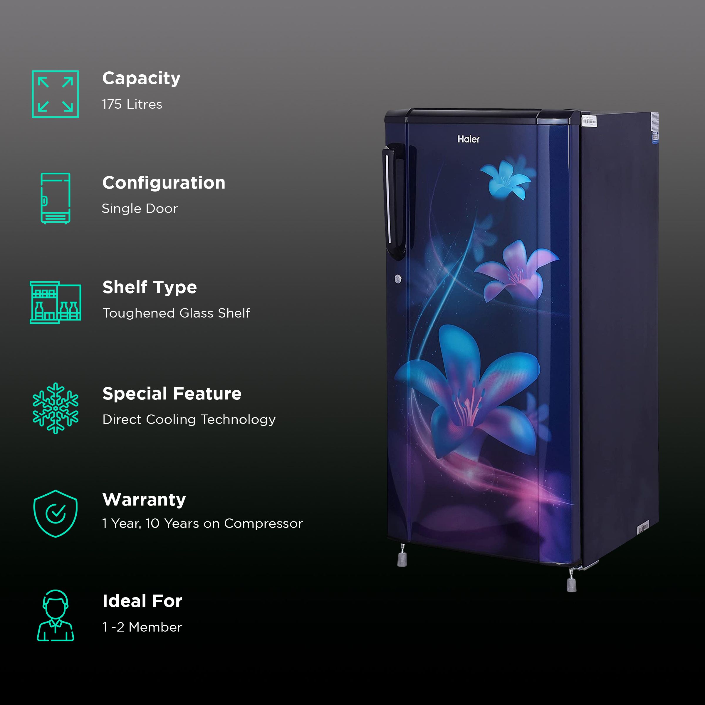 Haier 175 Litres 2 Star Direct Cool Single Door Refrigerator with Antibacterial Gasket (HED-182ME-N, Marine Erica)_2