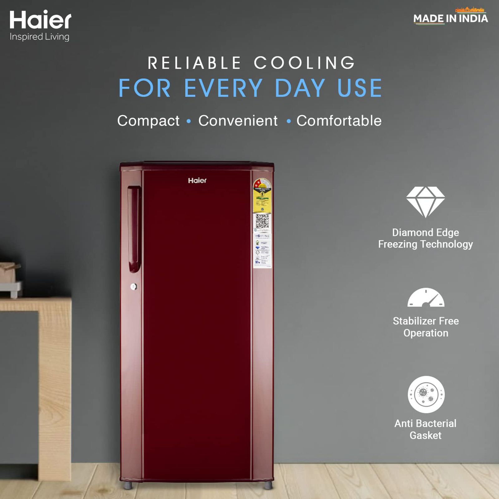 Haier 185 Litres 2 Star Direct Cool Single Door Refrigerator with Antibacterial Gasket (HED-192RS-P, Red Steel)_13