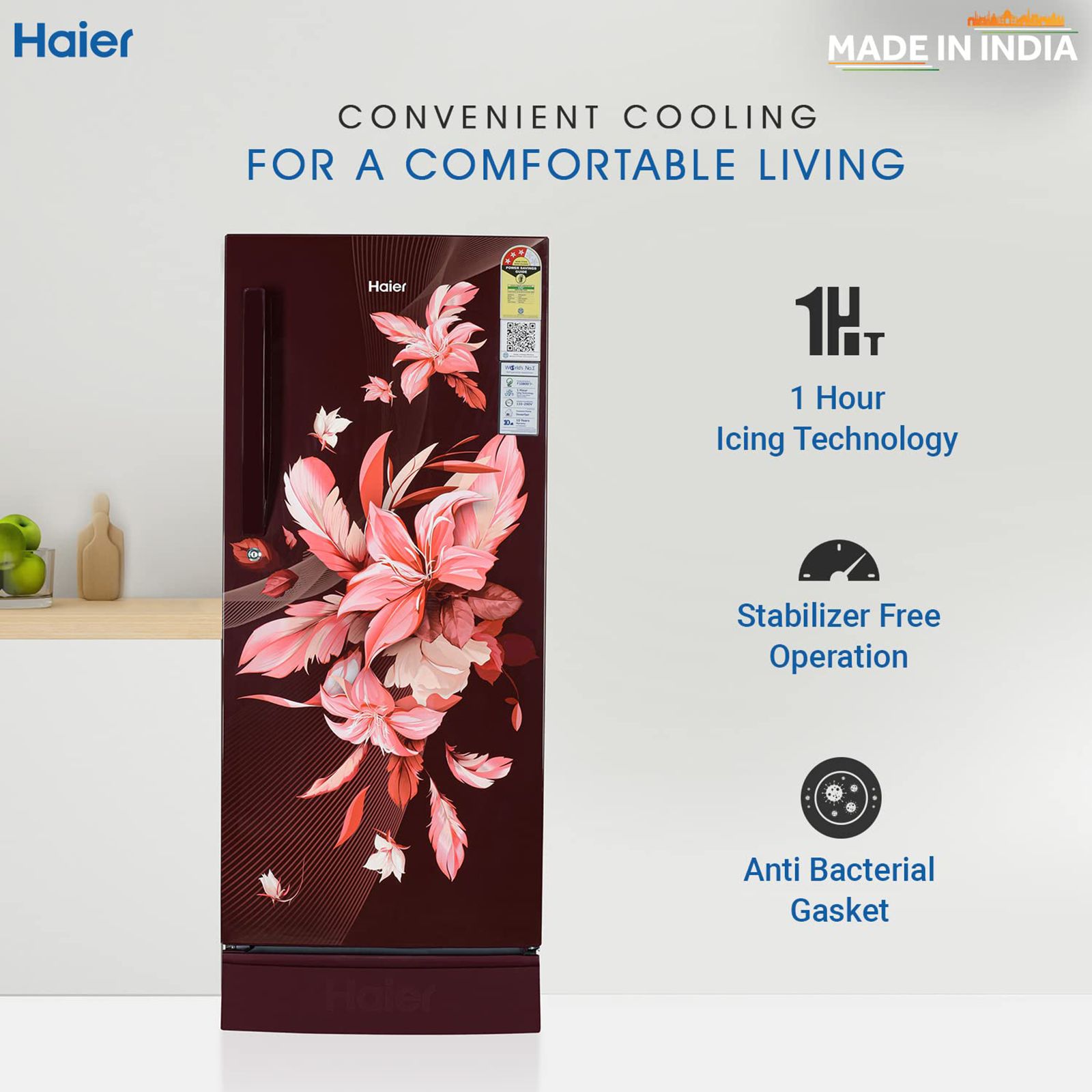 Haier 190 Litres 3 Star Direct Cool Single Door Refrigerator with Antibacterial Gasket (HED-203RFB-P, Red Opal) Haier 190 Litres 3 Star Direct Cool Single Door Refrigerator with Antibacterial Gasket (HED-203RFB-P, Red Opal)_17
