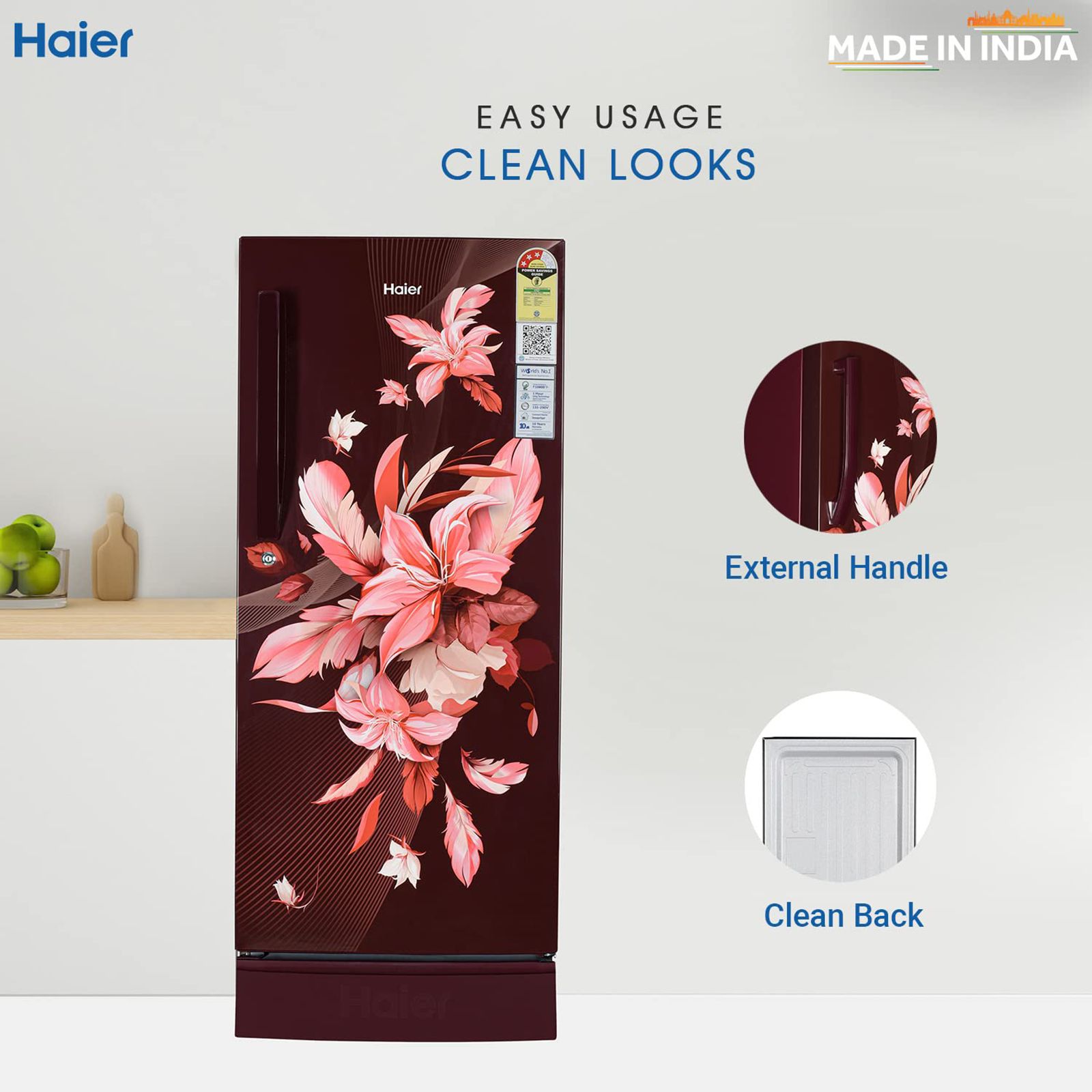Haier 190 Litres 3 Star Direct Cool Single Door Refrigerator with Antibacterial Gasket (HED-203RFB-P, Red Opal) Haier 190 Litres 3 Star Direct Cool Single Door Refrigerator with Antibacterial Gasket (HED-203RFB-P, Red Opal)_18
