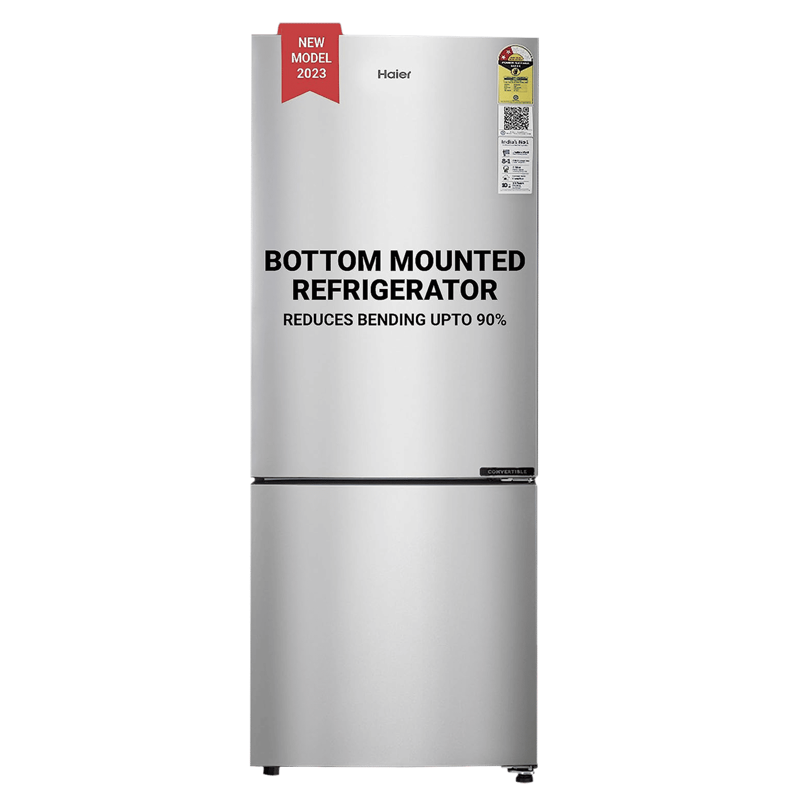 Haier 237 Litres 2 Star Frost Free Double Door Bottom Mount Convertible Refrigerator with Anti-bacterial Gasket (HEB-242GS-P, Moon Silver)_1