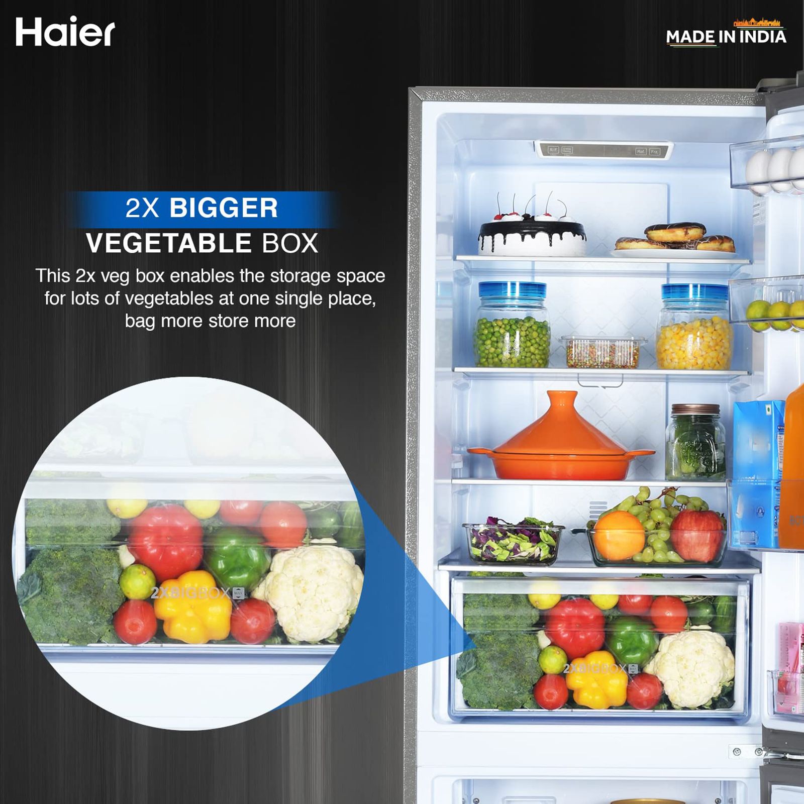 Haier 237 Litres 2 Star Frost Free Double Door Bottom Mount Convertible Refrigerator with Anti-bacterial Gasket (HEB-242GS-P, Moon Silver)_12