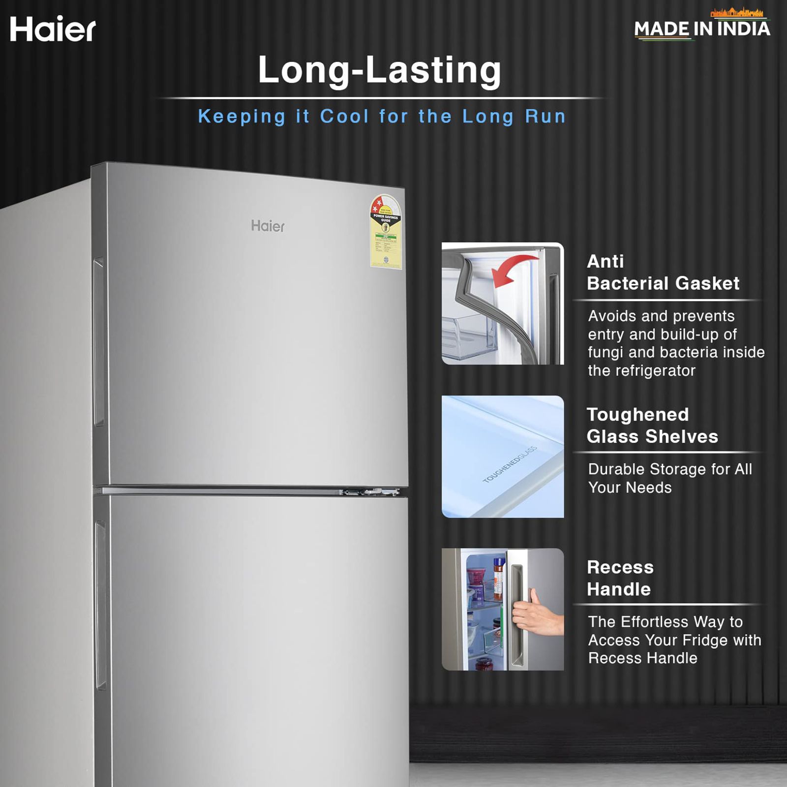 Haier 240 Litres 2 Star Frost Free Double Door Refrigerator with Anti-bacterial Gasket (HEF-252EGS-P, Moon Silver)_20