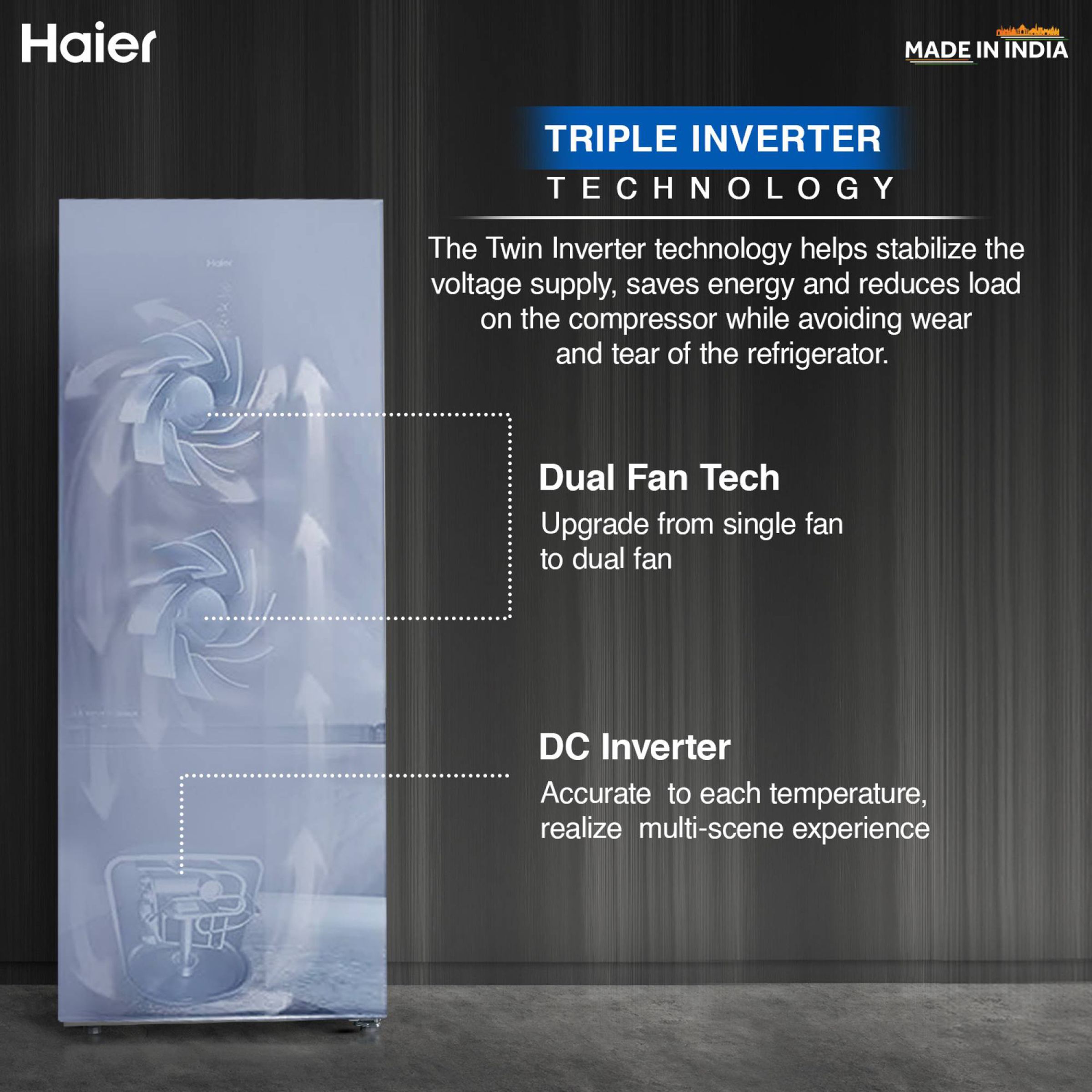 Haier 325 Litres 3 Star Frost Free Double Door Bottom Mount Convertible Refrigerator with Antibacterial Gasket (HEB-333DS-P, Dazzle Steel)_15