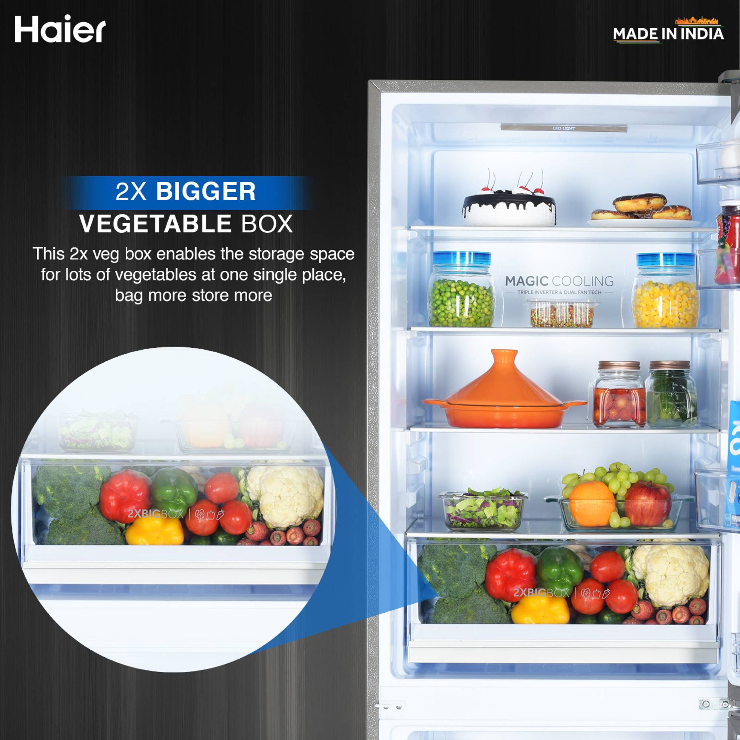 Haier 325 Litres 3 Star Frost Free Double Door Bottom Mount Convertible Refrigerator with Antibacterial Gasket (HEB-333DS-P, Dazzle Steel)_17