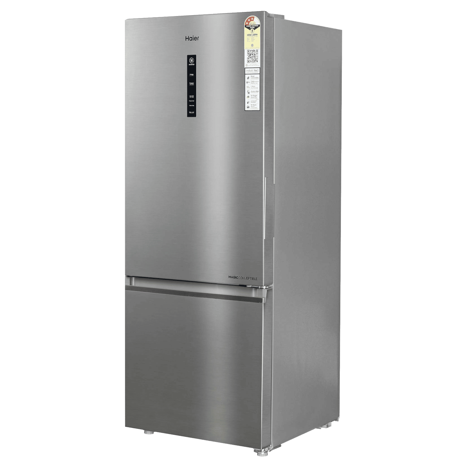 Haier 325 Litres 3 Star Frost Free Double Door Bottom Mount Convertible Refrigerator with Antibacterial Gasket (HEB-333DS-P, Dazzle Steel)_4