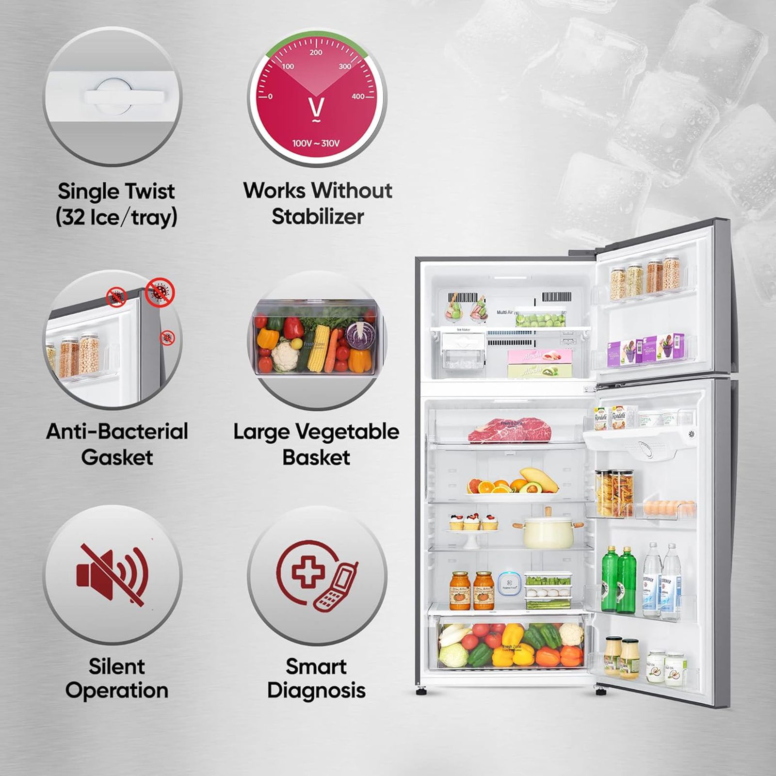 LG 506 Litres 1 Star Frost Free Double Door Refrigerator with Stabilizer Free Operation (GN-H702HLHM.APZQEBN, Platinum Silver) LG 506 Litres 1 Star Frost Free Double Door Refrigerator with Stabilizer Free Operation (GN-H702HLHM.APZQEBN, Platinum Silver)_14