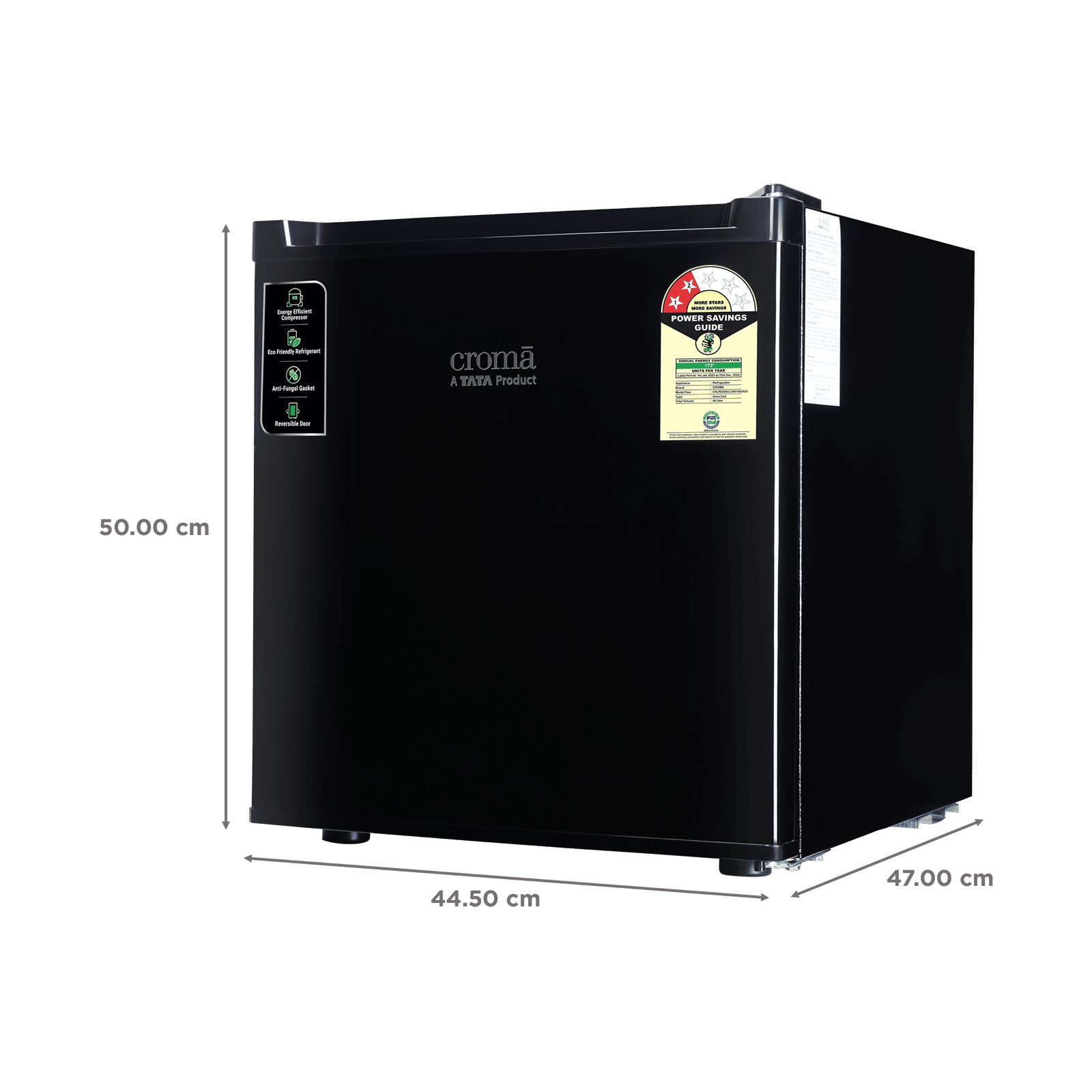 Croma 45 Litres 2 Star Direct Cool Single Door Refrigerator with Reversible Door ( Black)_3