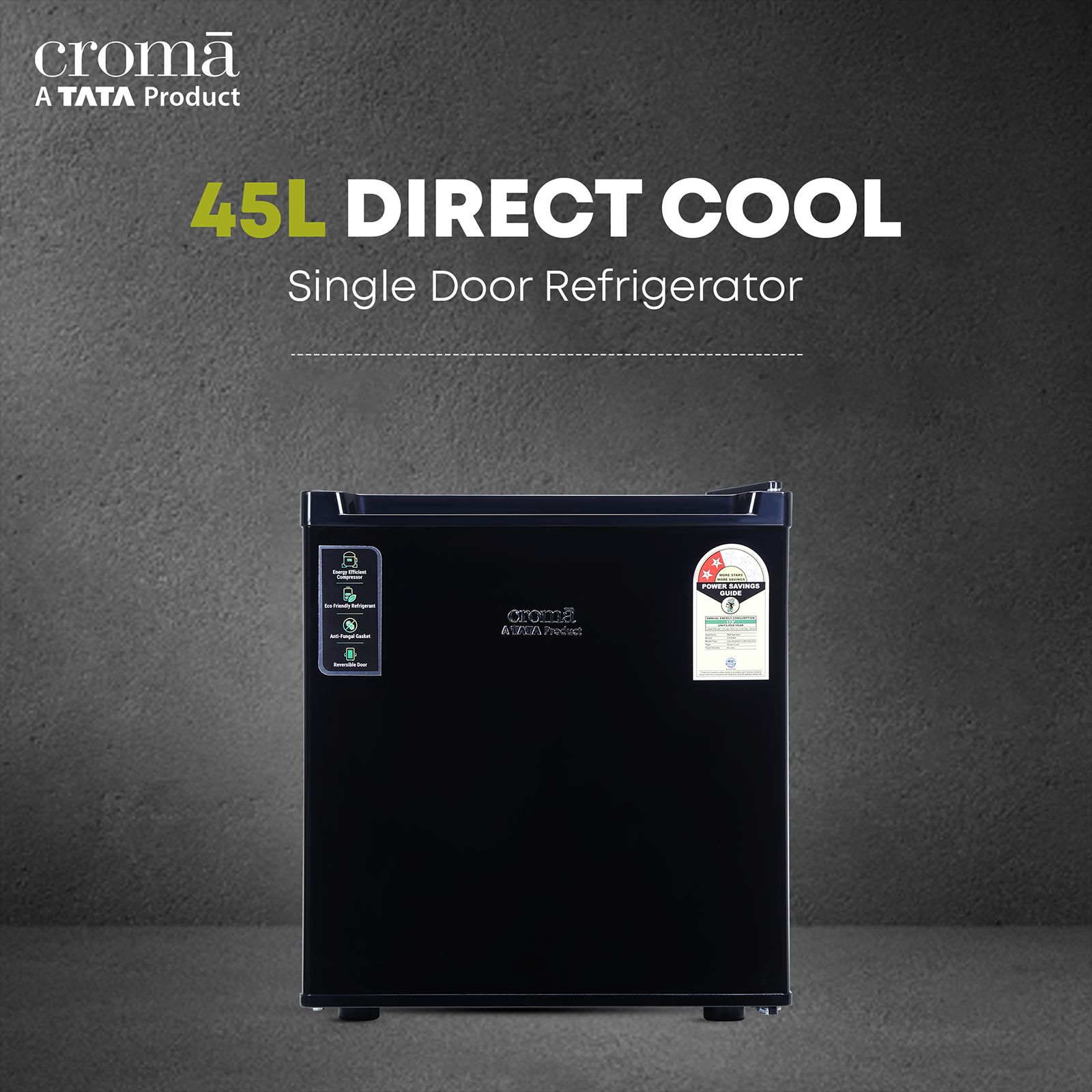 Croma 45 Litres 2 Star Direct Cool Single Door Refrigerator with Reversible Door ( Black)_5