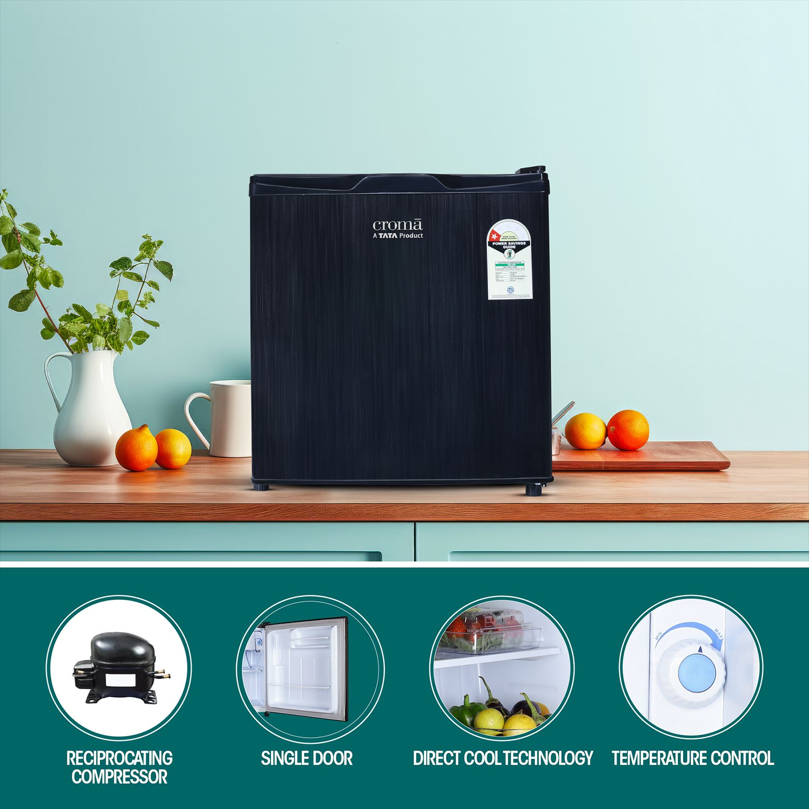 Croma 48 Litres 1 Star Direct Cool Single Door Refrigerator with Anti Fungal Door Gasket (CRLR045DCB250506, Hairline Dark Grey)_12