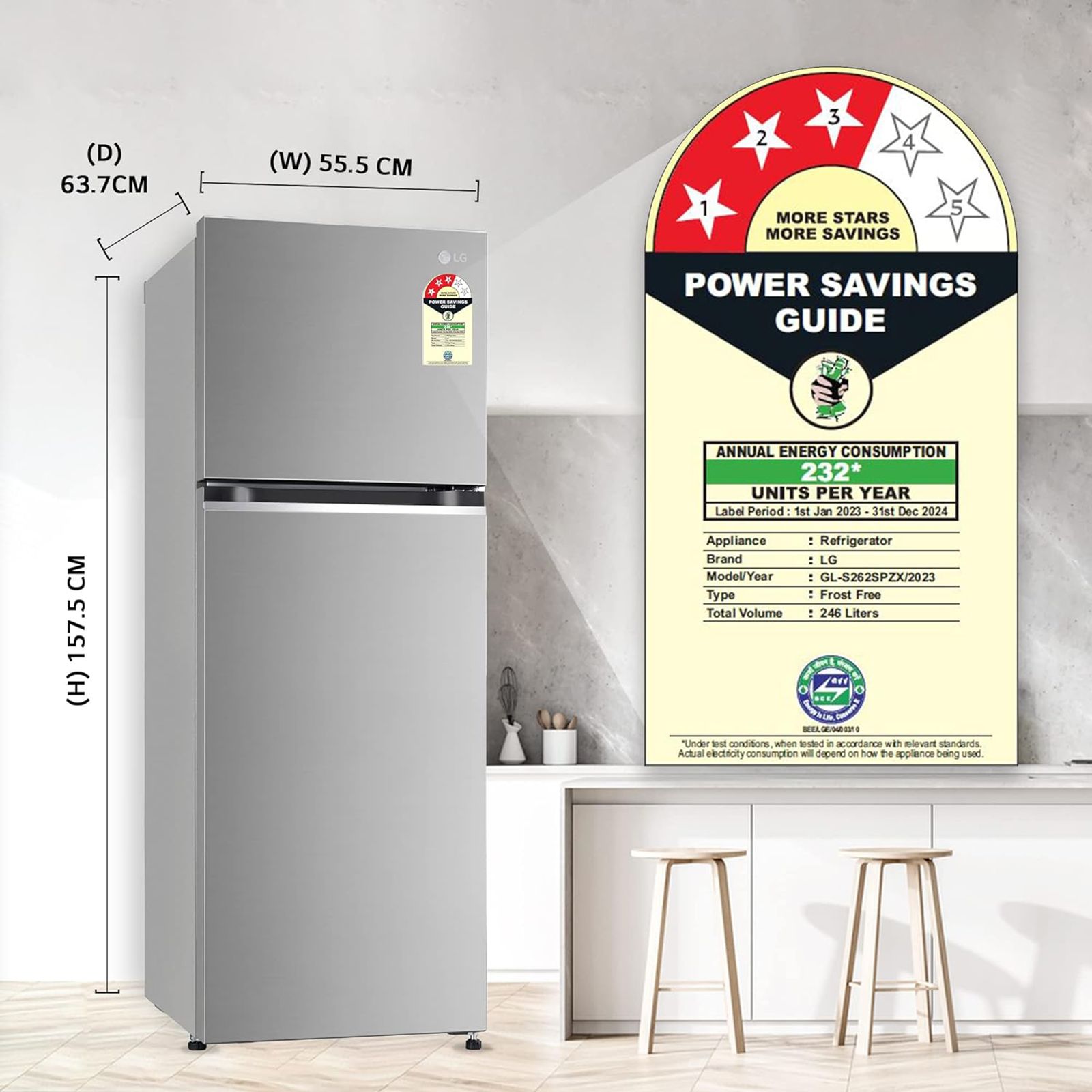 LG 246 Litres 3 Star Frost Free Double Door Convertible Refrigerator with Smart Diagnosis (GL-S262SPZX.DPZZEB, Shiny Steel)_14